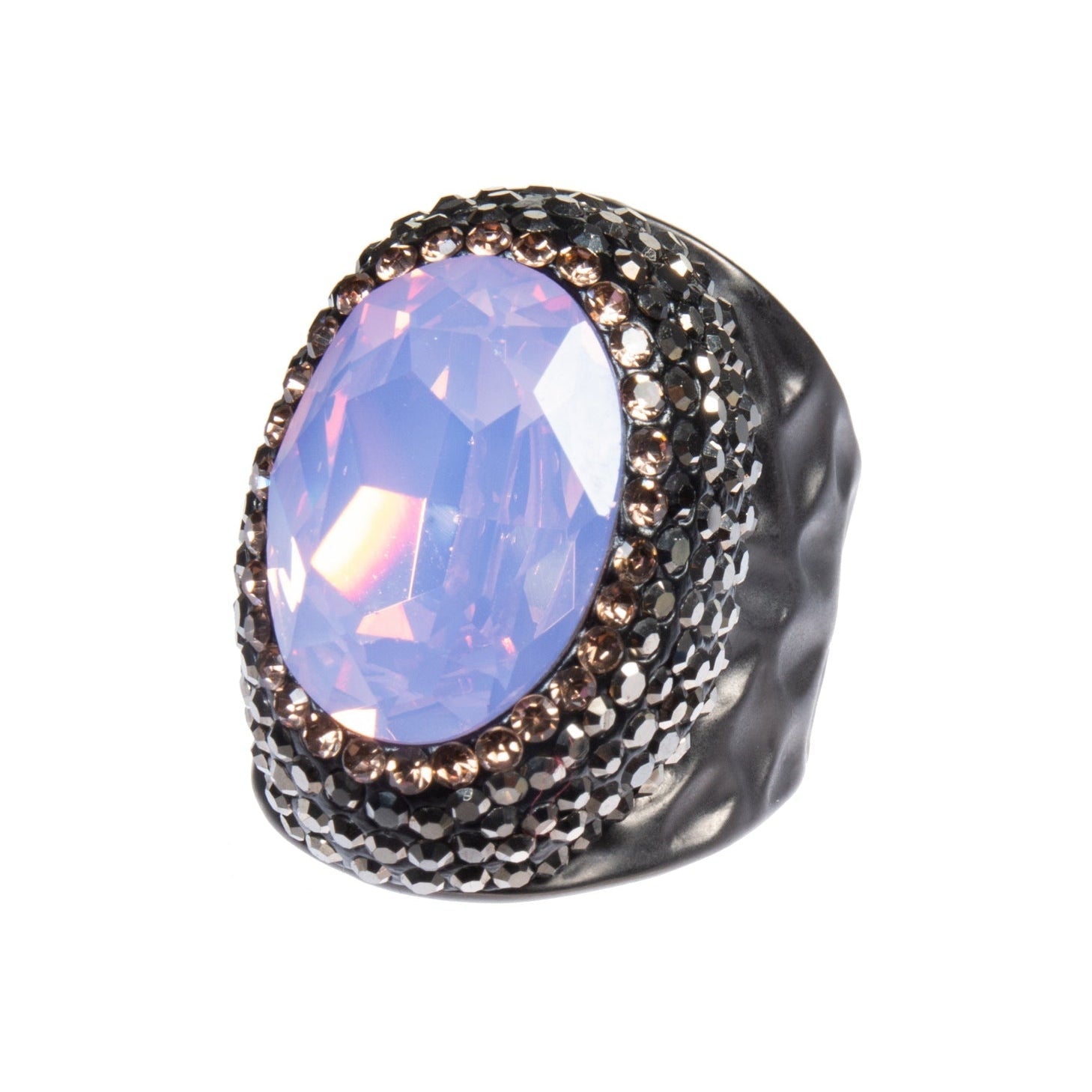 Crystal  Pavé Cocktail Ring R2531 - Pink Opal