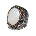 Round Crystal Pavé Cocktail Ring R2531 - White Opal