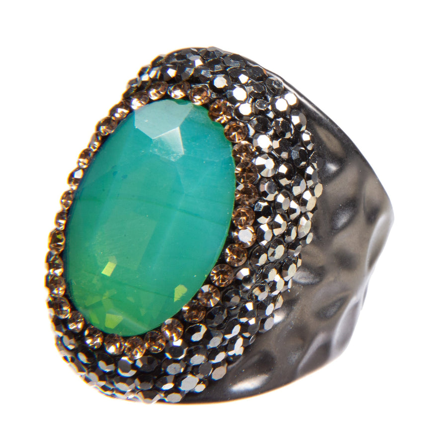 Round Crystal Pavé Cocktail Ring R2531 - Green Opal
