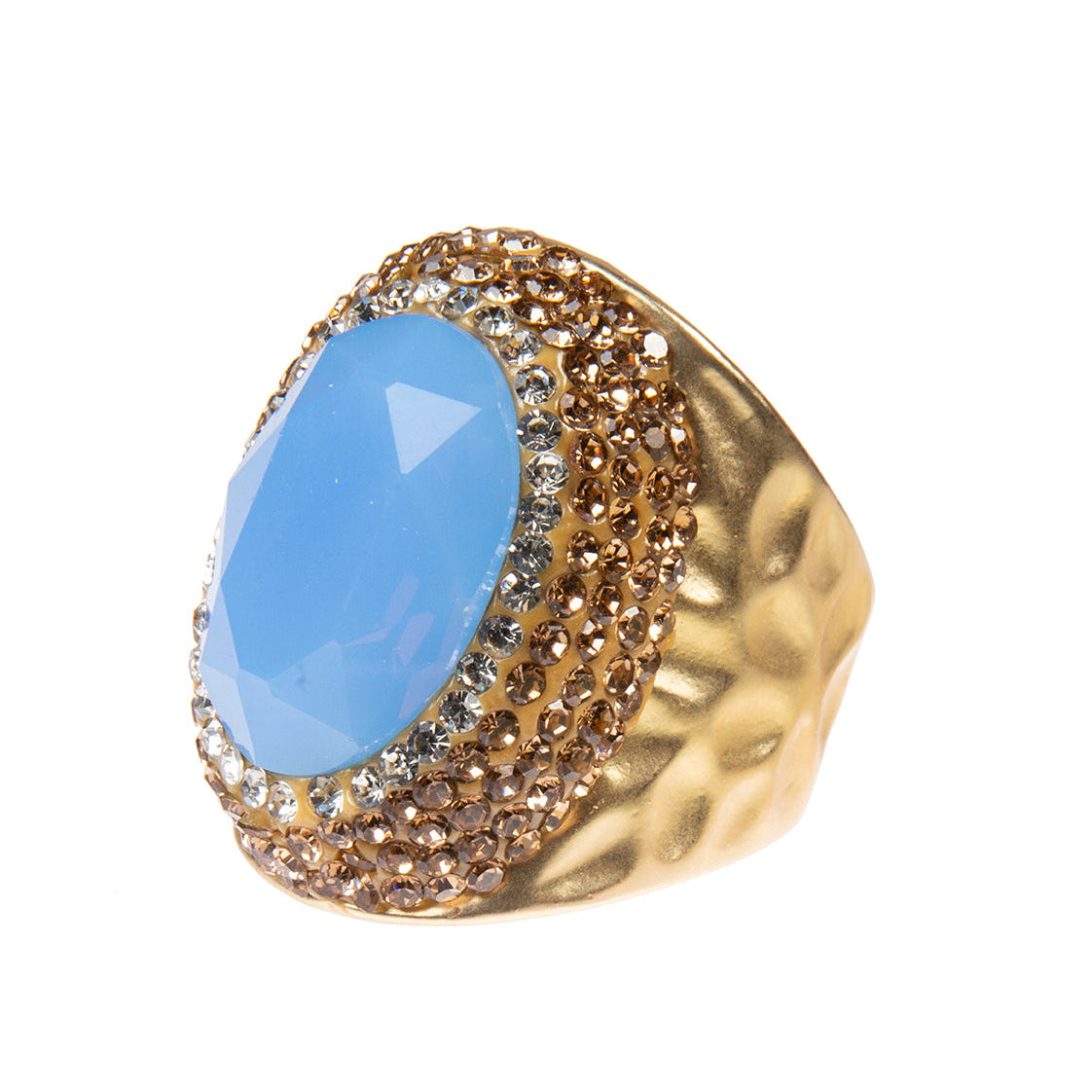 Round Crystal Pavé Cocktail Ring R2531 - Blue Opal