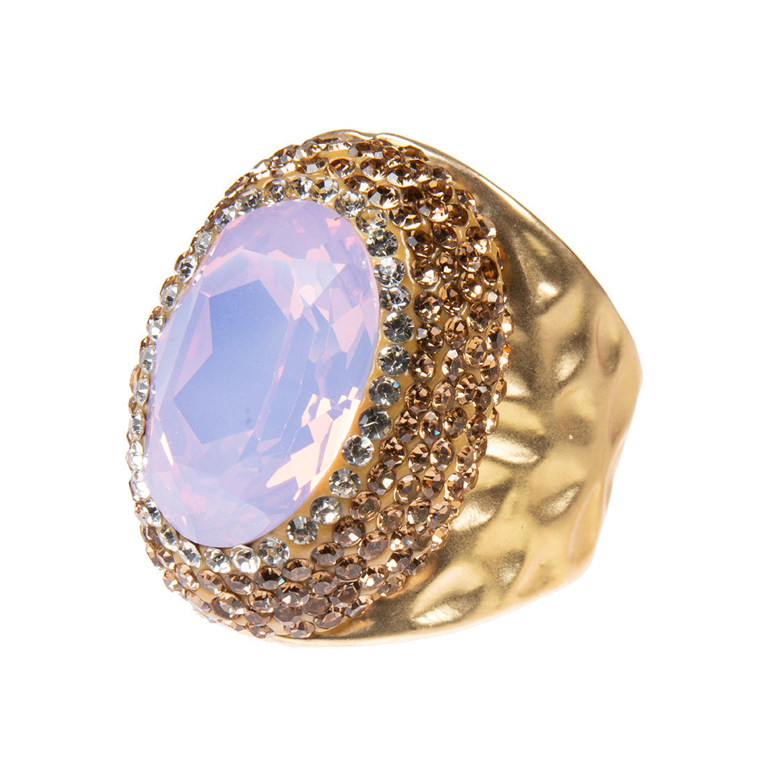 Crystal  Pavé Cocktail Ring R2531 - Pink Opal