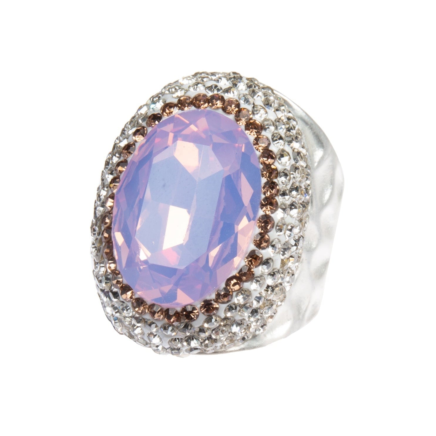 Crystal  Pavé Cocktail Ring R2531 - Pink Opal
