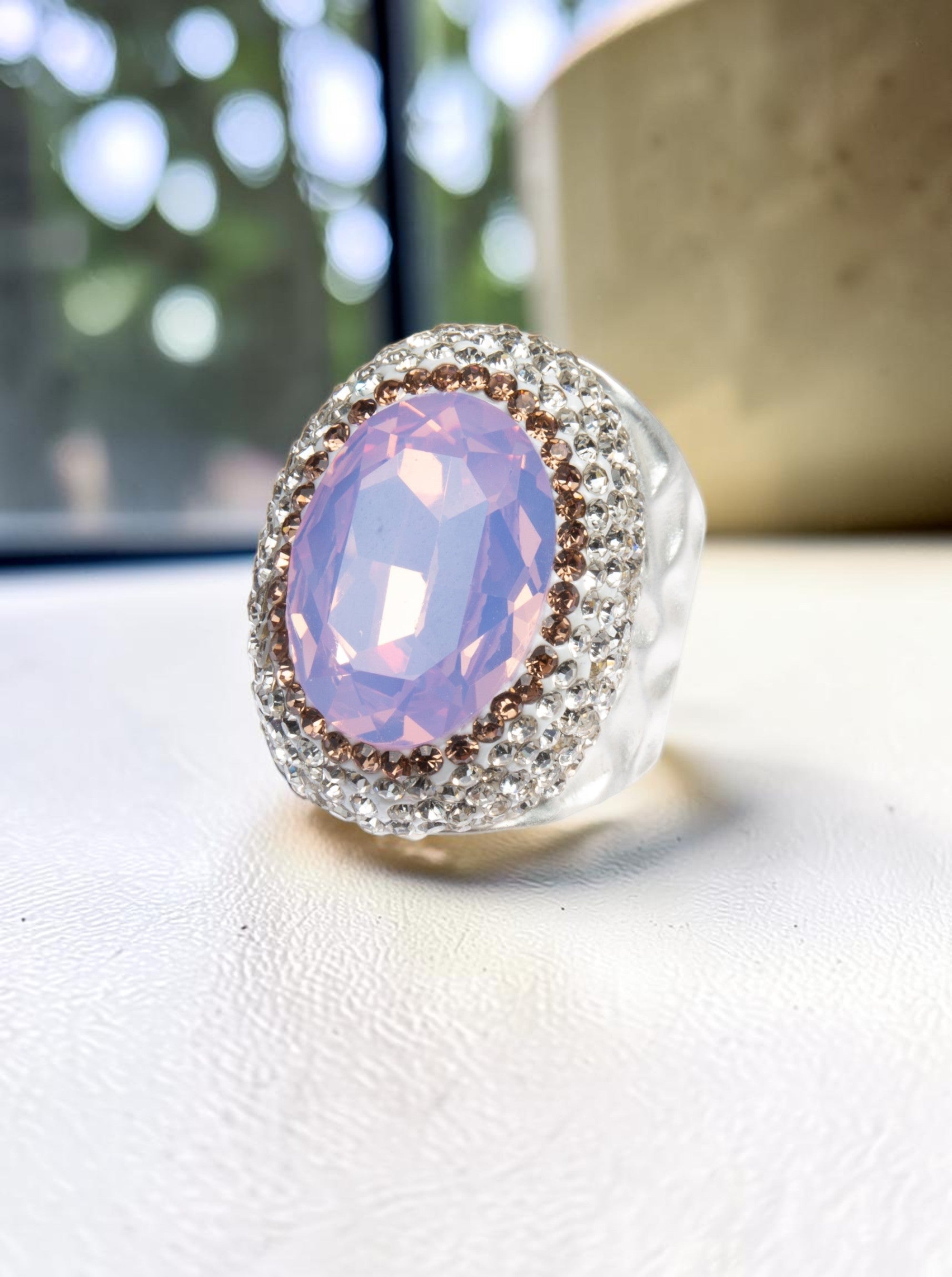 Crystal  Pavé Cocktail Ring R2531 - Pink Opal