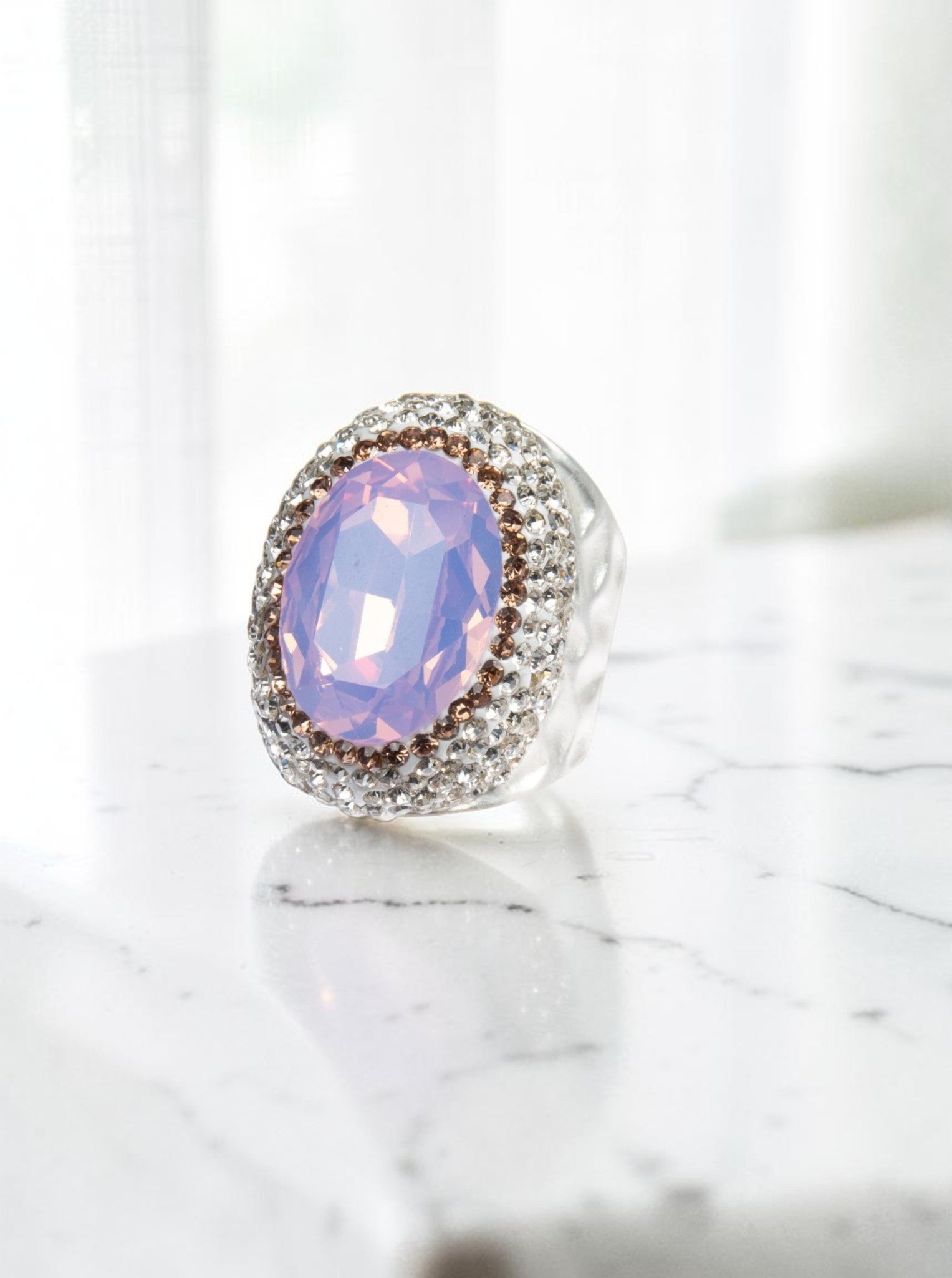Crystal  Pavé Cocktail Ring R2531 - Pink Opal