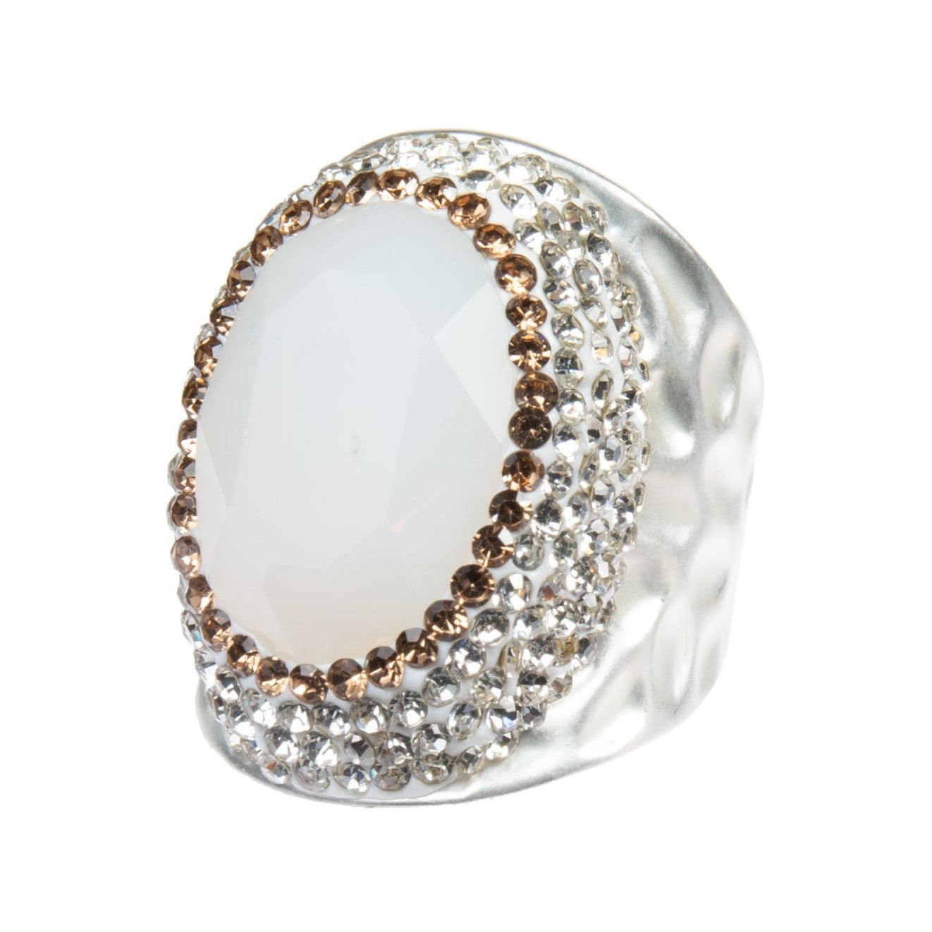 Round Crystal  Pavé Cocktail Ring R2531 - White Opal
