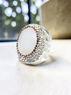Round Crystal Pavé Cocktail Ring R2531 - White Opal
