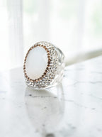 Round Crystal Pavé Cocktail Ring R2531 - White Opal
