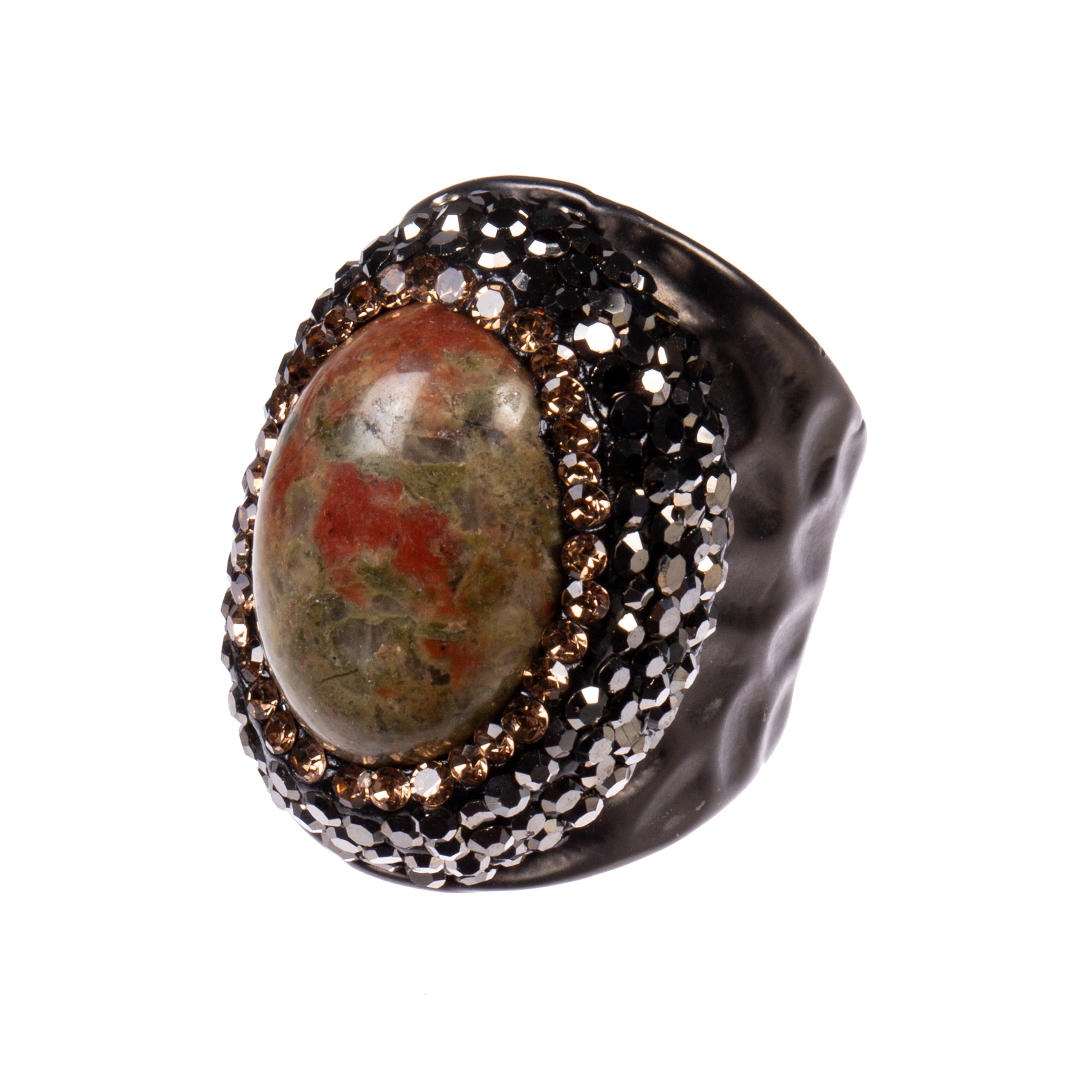 Unakite Pavé Cocktail Ring R2535