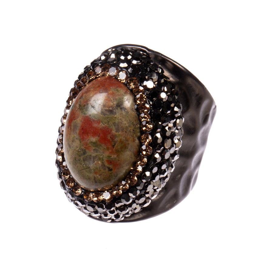 Unakite Pavé Cocktail Ring R2535
