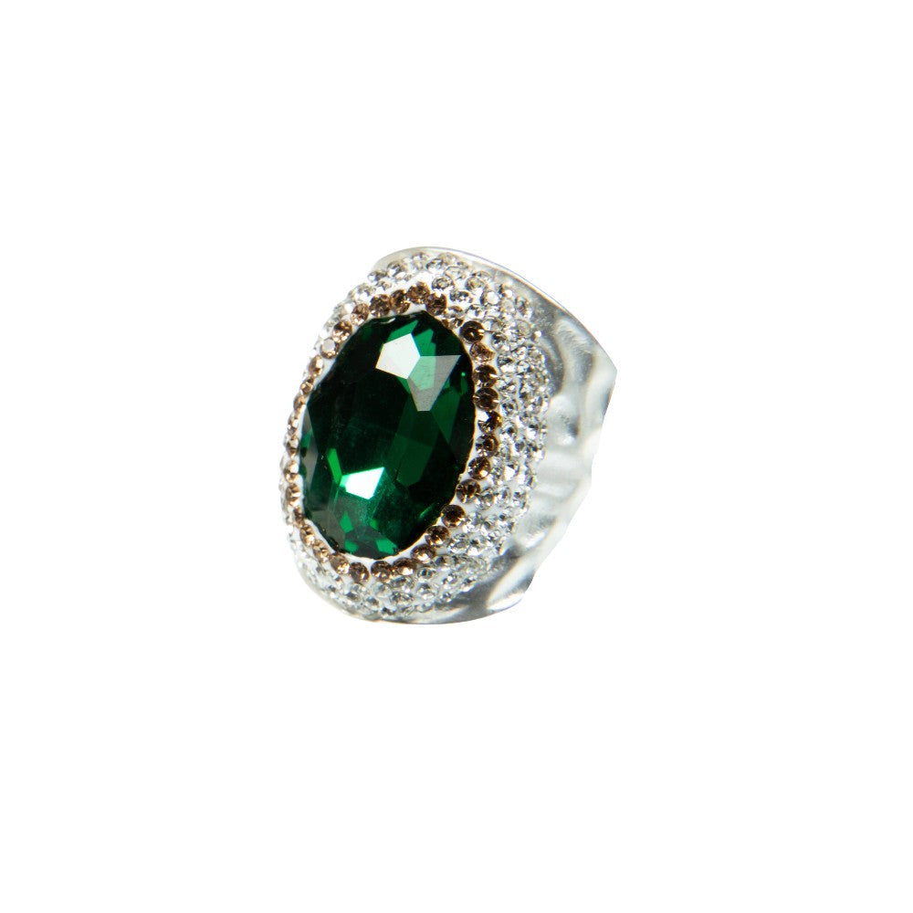 Glass Pavé Cocktail Ring R2543-Sliver