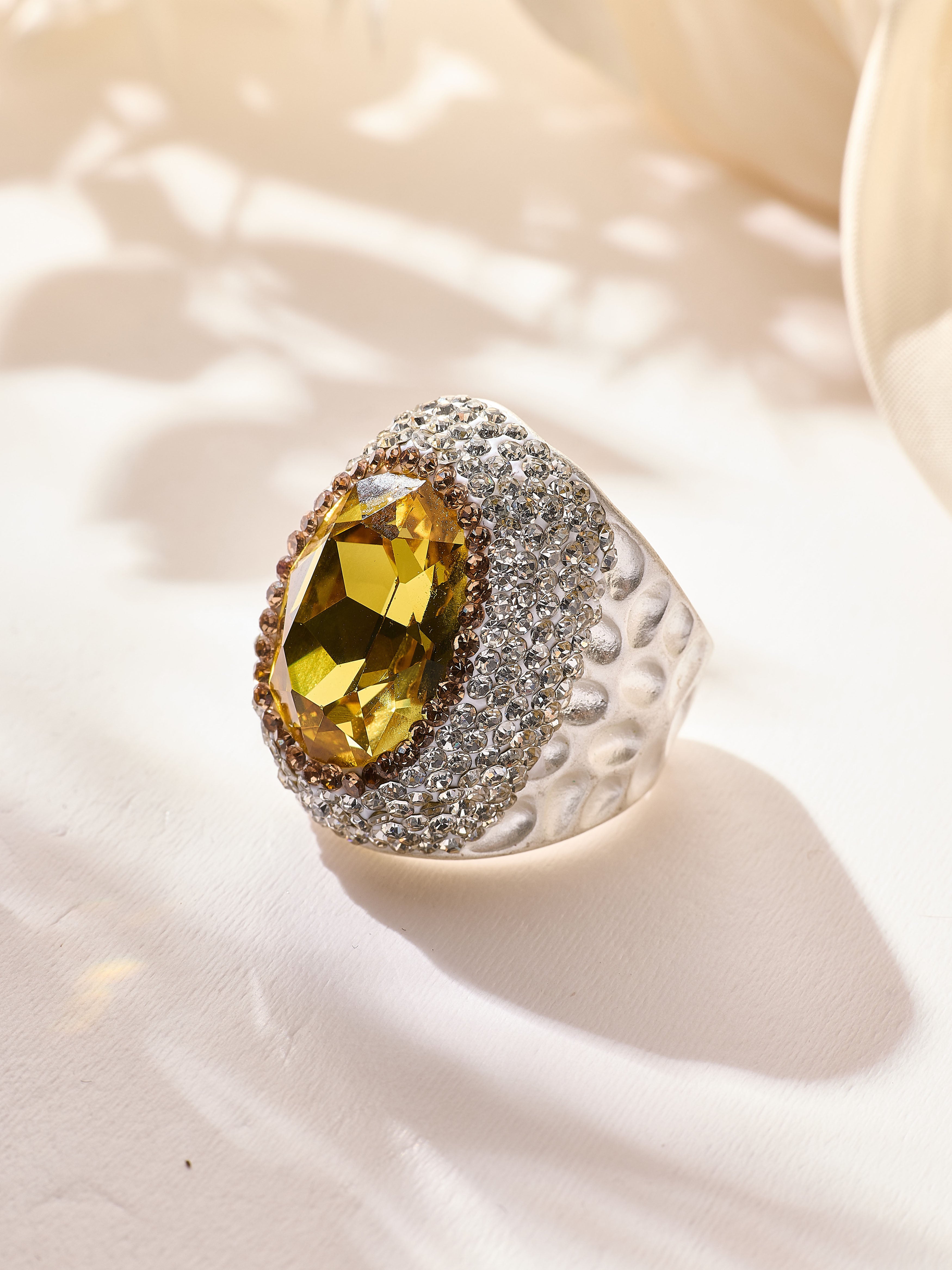 Glass Pavé Cocktail Ring R2543-Sliver