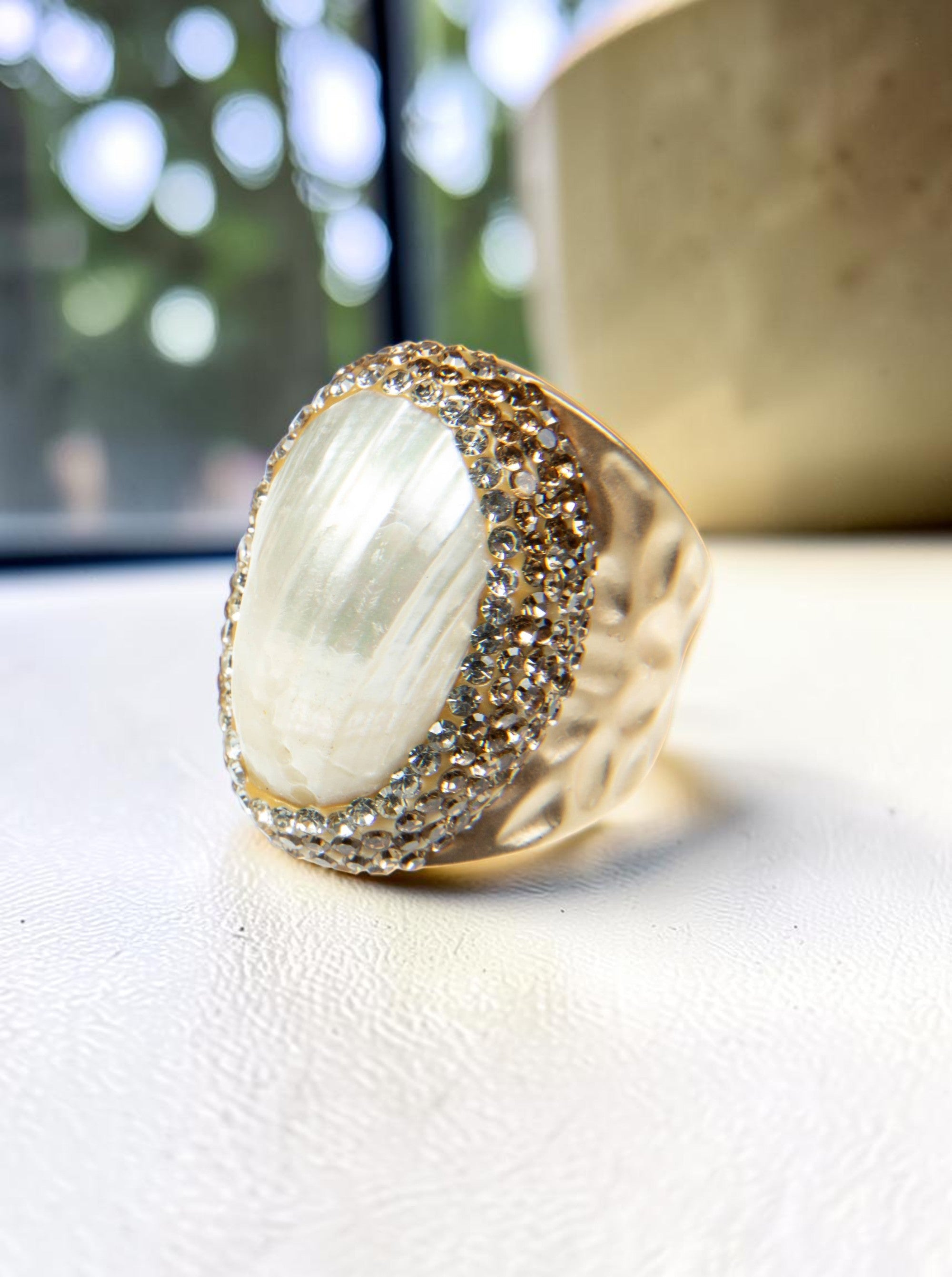 Shell Rhinestone  Pavé Cocktail Ring R2544