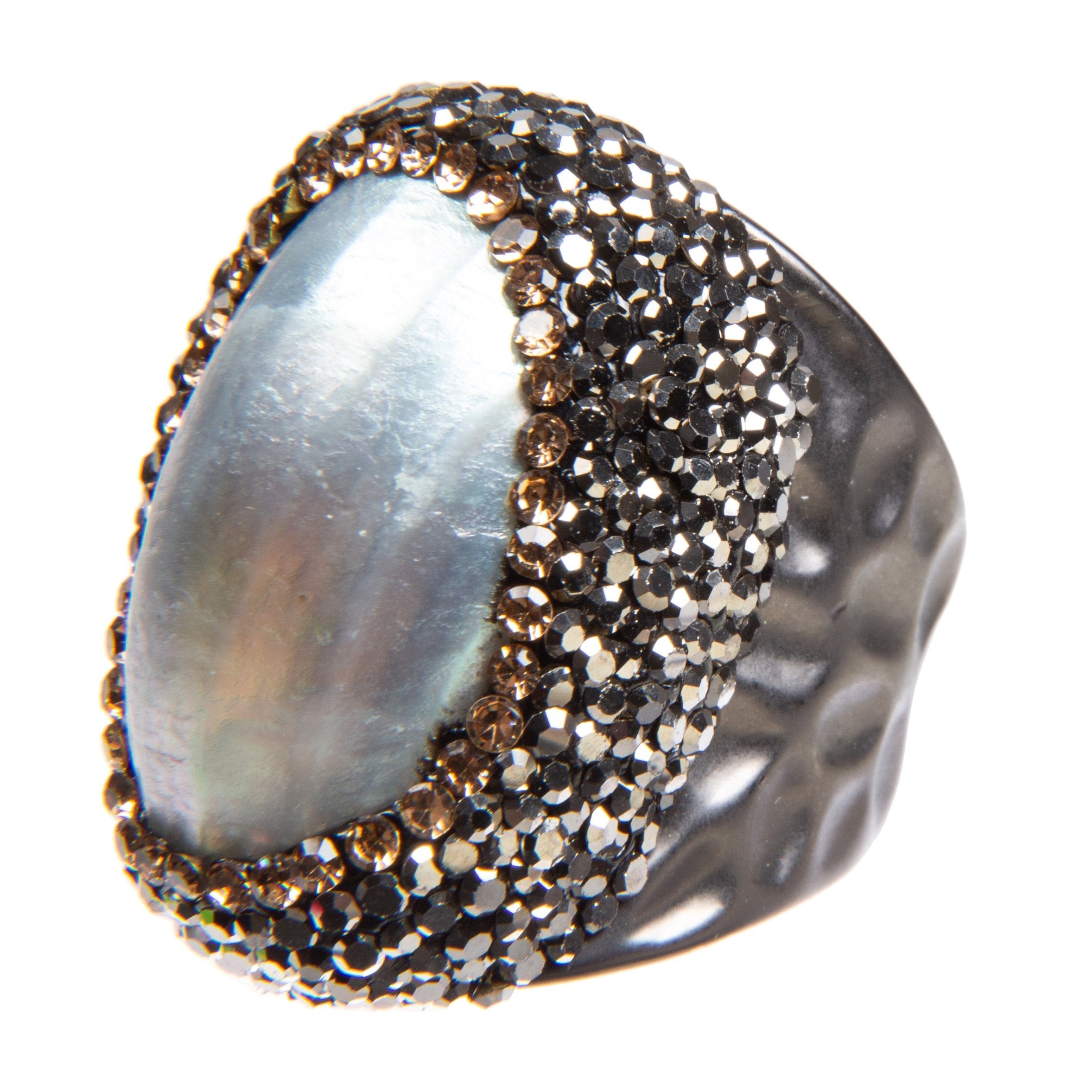 Shell Rhinestone  Pavé Cocktail Ring R2544