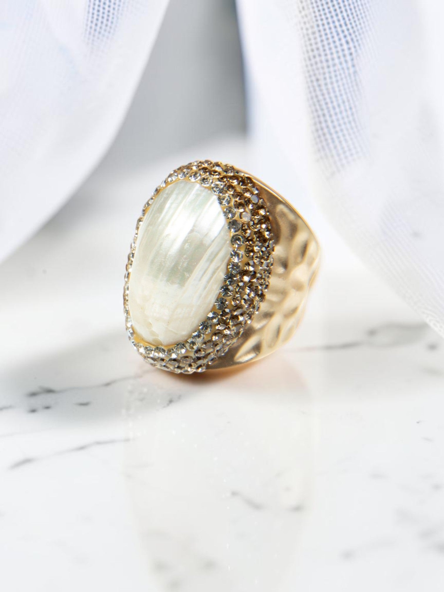 Shell Rhinestone  Pavé Cocktail Ring R2544