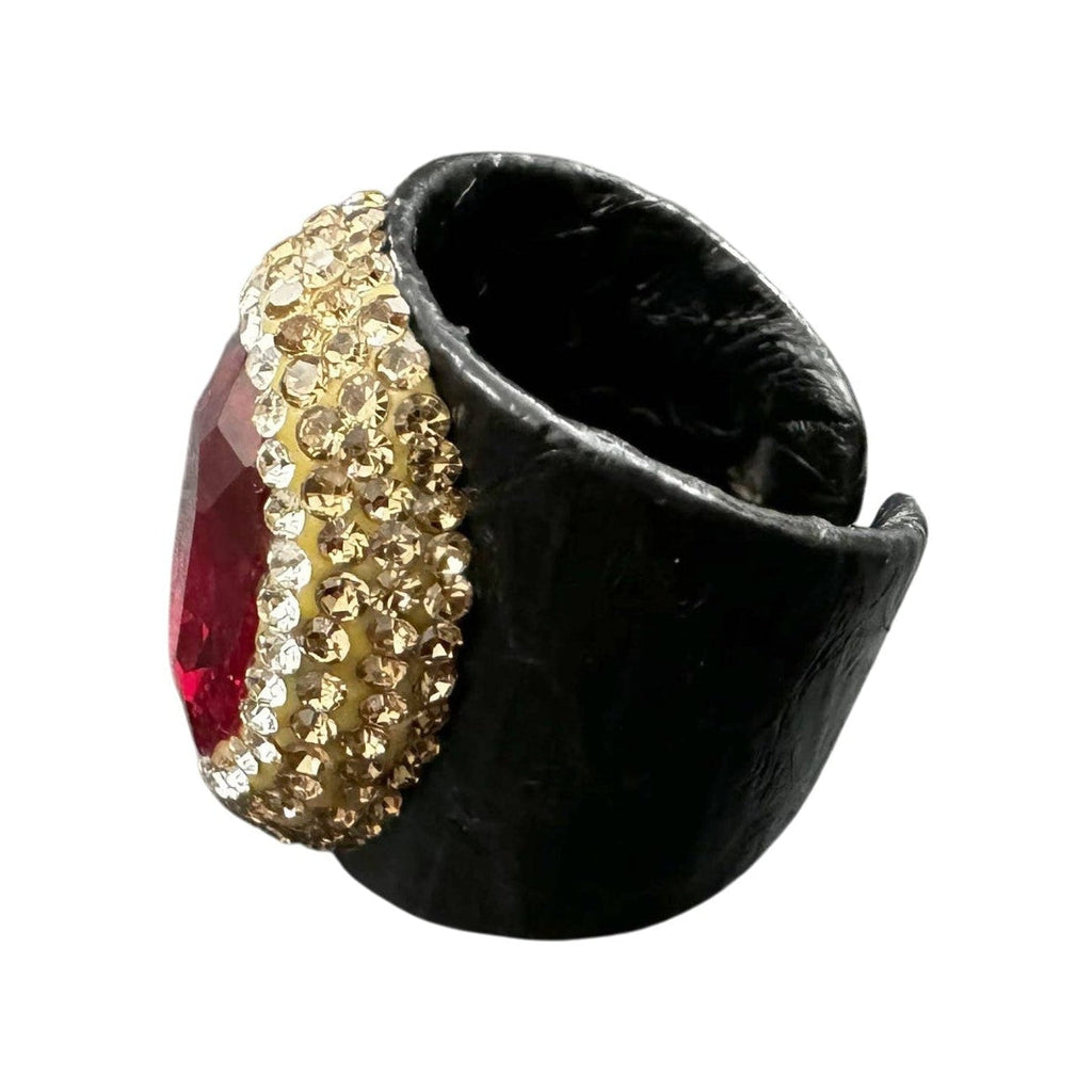 Glass Rhinestone Leather Rings R2576