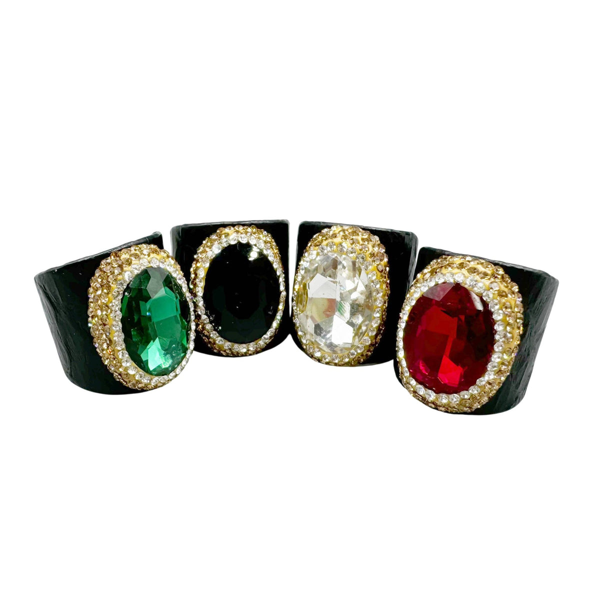 Glass Rhinestone Leather Rings R2576