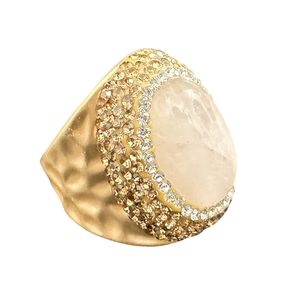 Rose Quartz Rhinestone Pavé Cocktail Ring R2584