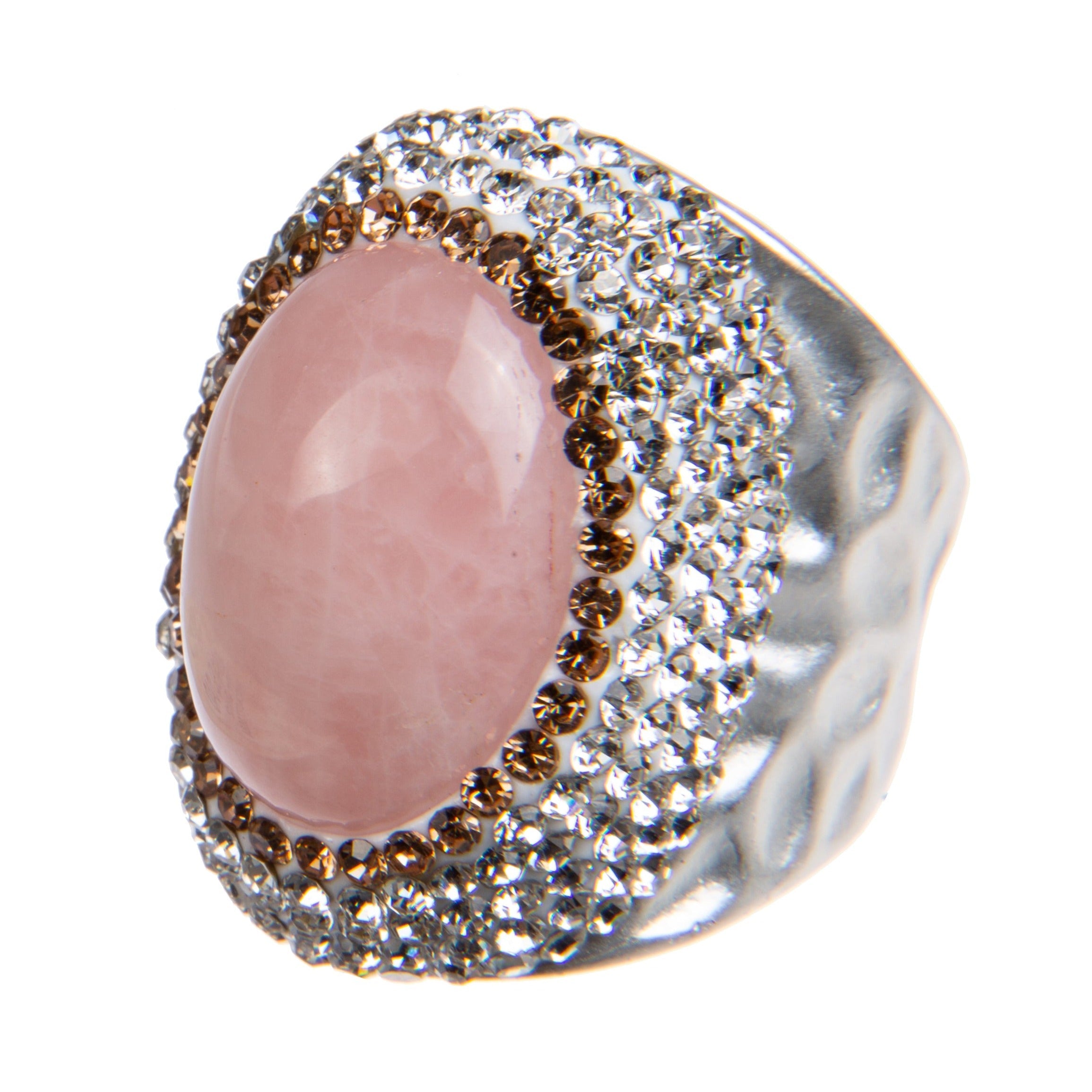 Rose Quartz Rhinestone Pavé Cocktail Ring R2584