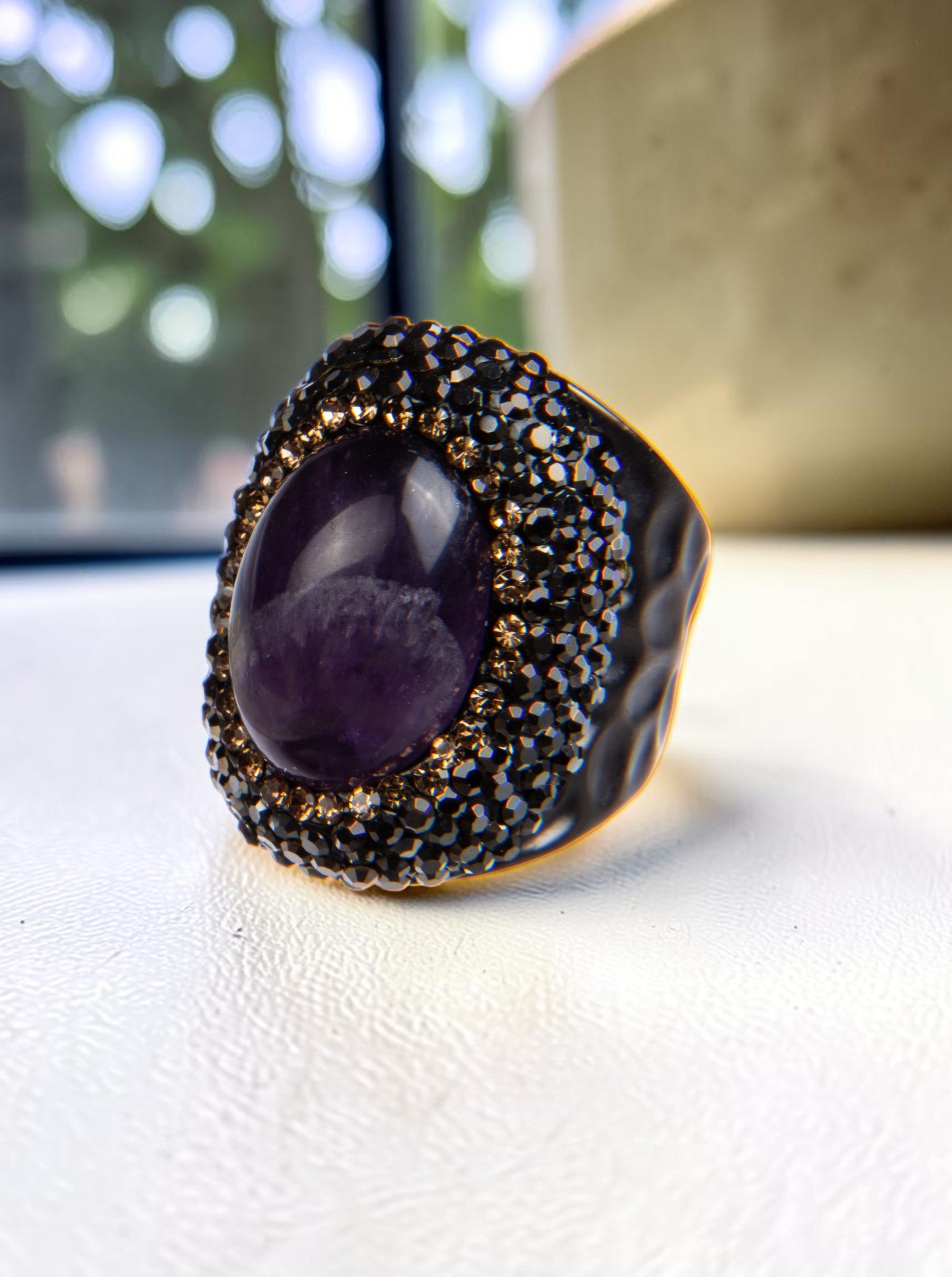 Amethyst  Rhinestone Pavé Cocktail Ring R2586