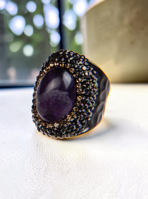 Amethyst  Rhinestone Pavé Cocktail Ring R2586