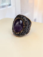 Amethyst  Rhinestone Pavé Cocktail Ring R2586