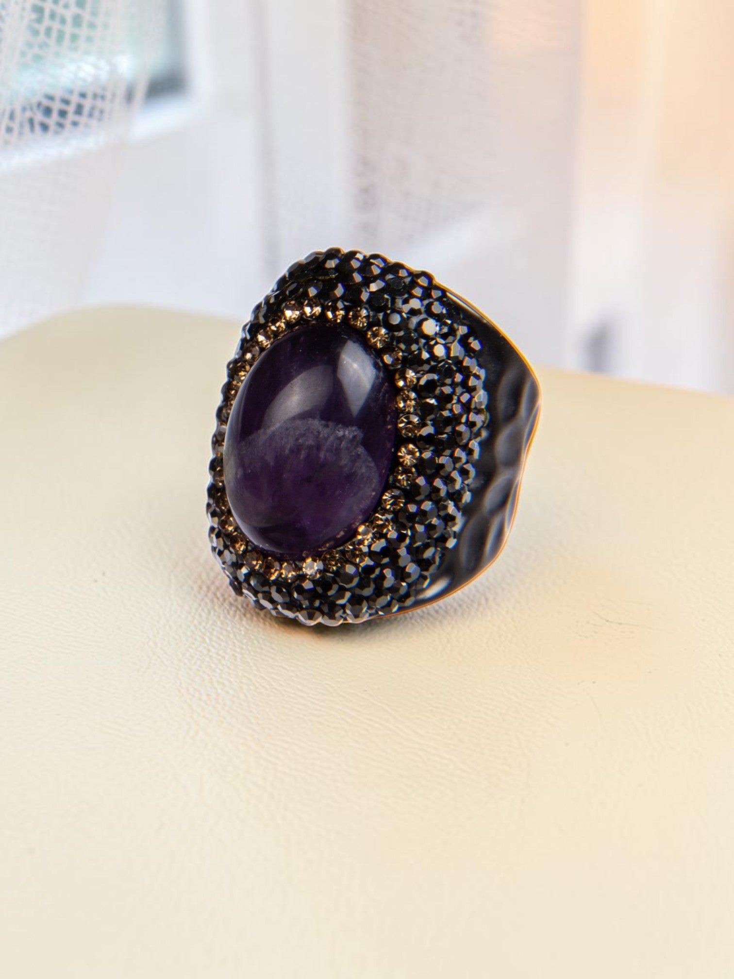 Amethyst  Rhinestone Pavé Cocktail Ring R2586