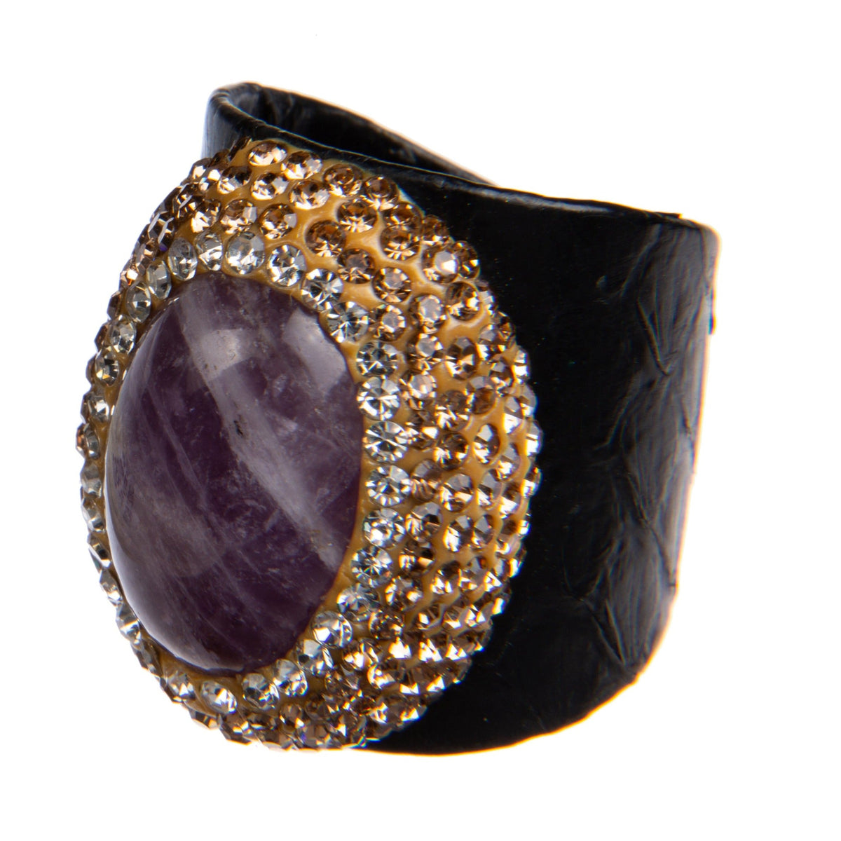 Amethyst Rhinestone Leather Ring R2588
