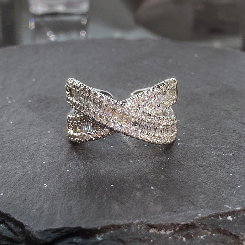Double Ring Alloy Cubic Zirconia Ring R2659