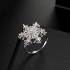 Rotating Double-layer Snowflakes Cubic Zirconia Flower Ring R2673