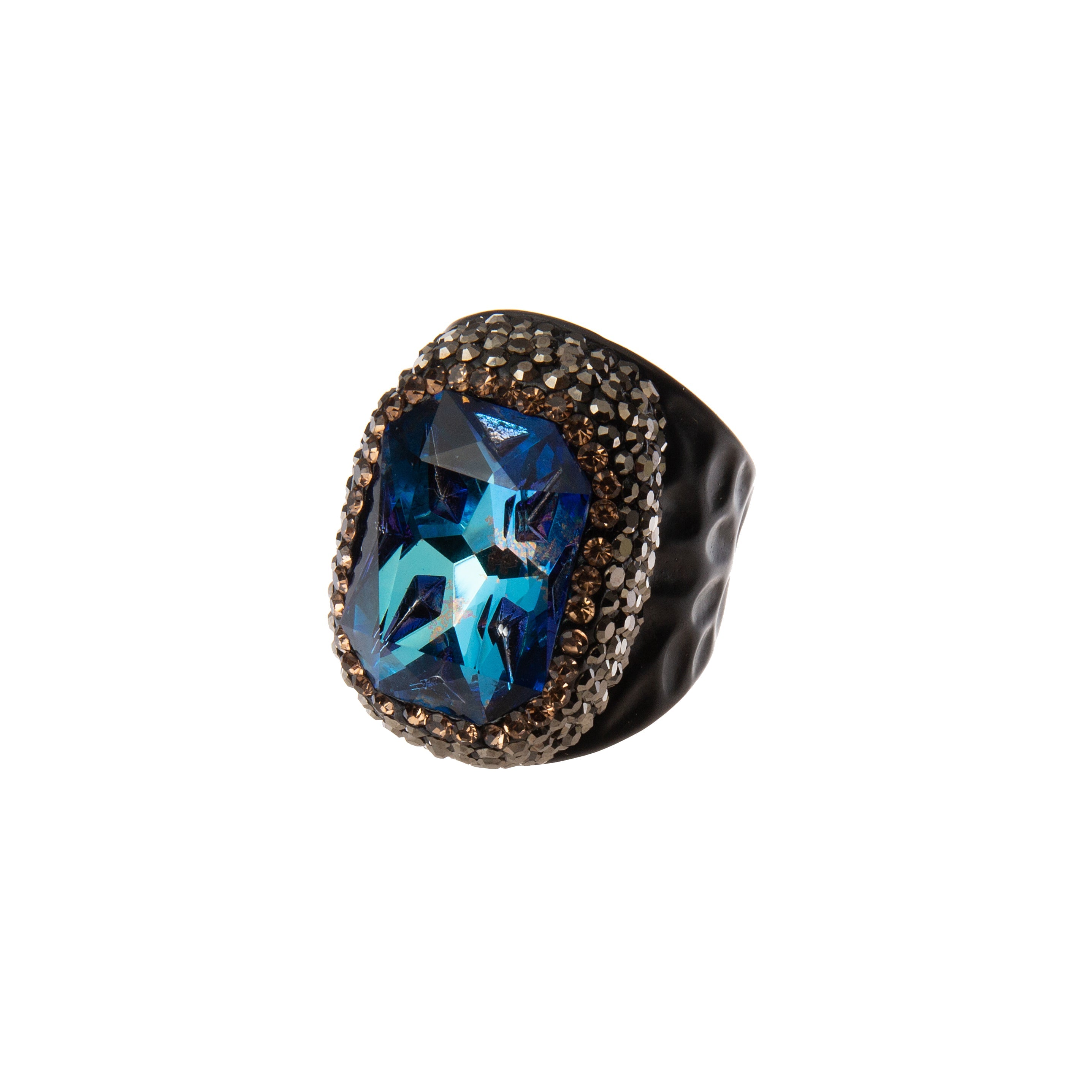 Glass Rhinestone Alloy Rings R2719-Black