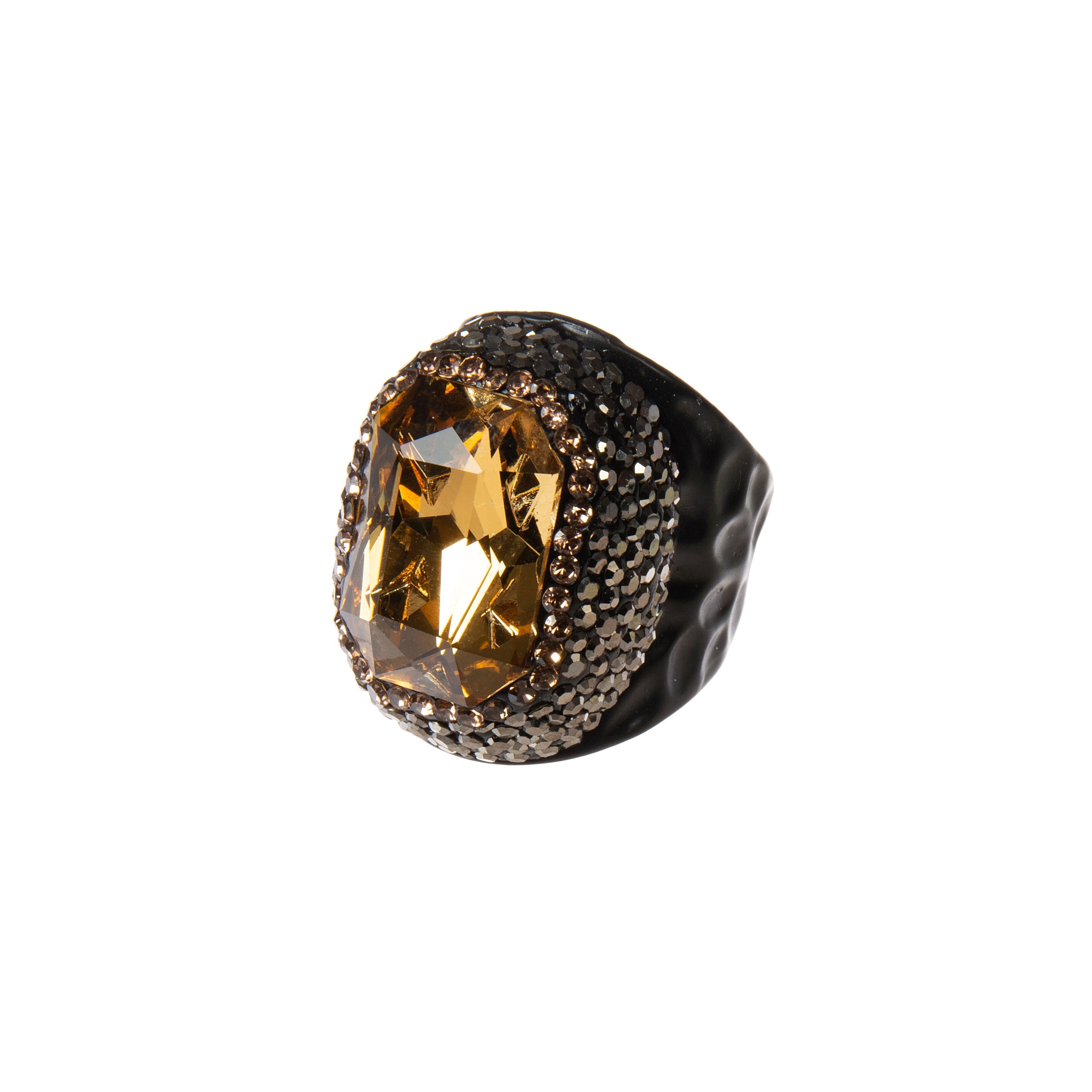 Glass Pavé Cocktail Ring R2719-Black
