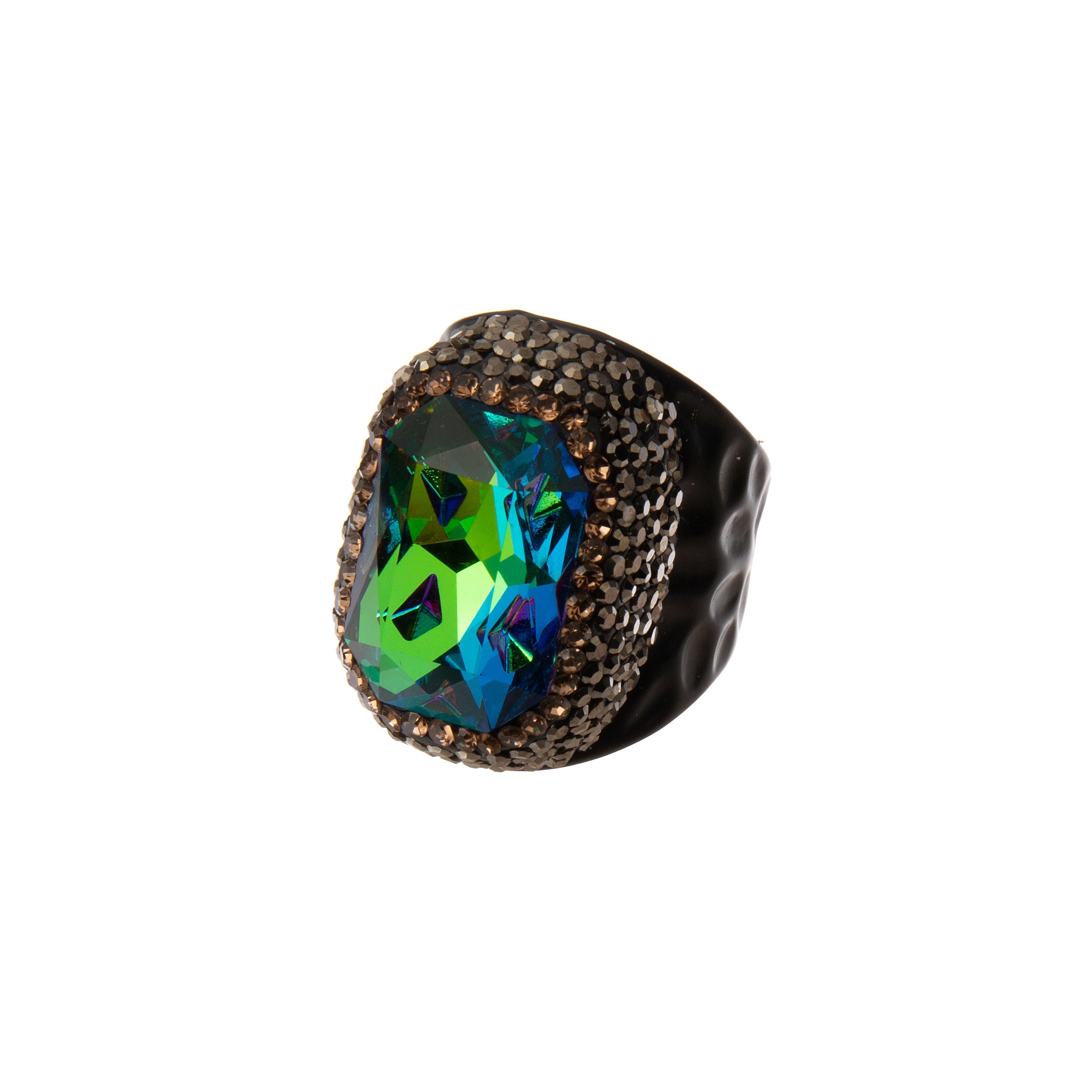 Glass Pavé Cocktail Ring R2719-Black