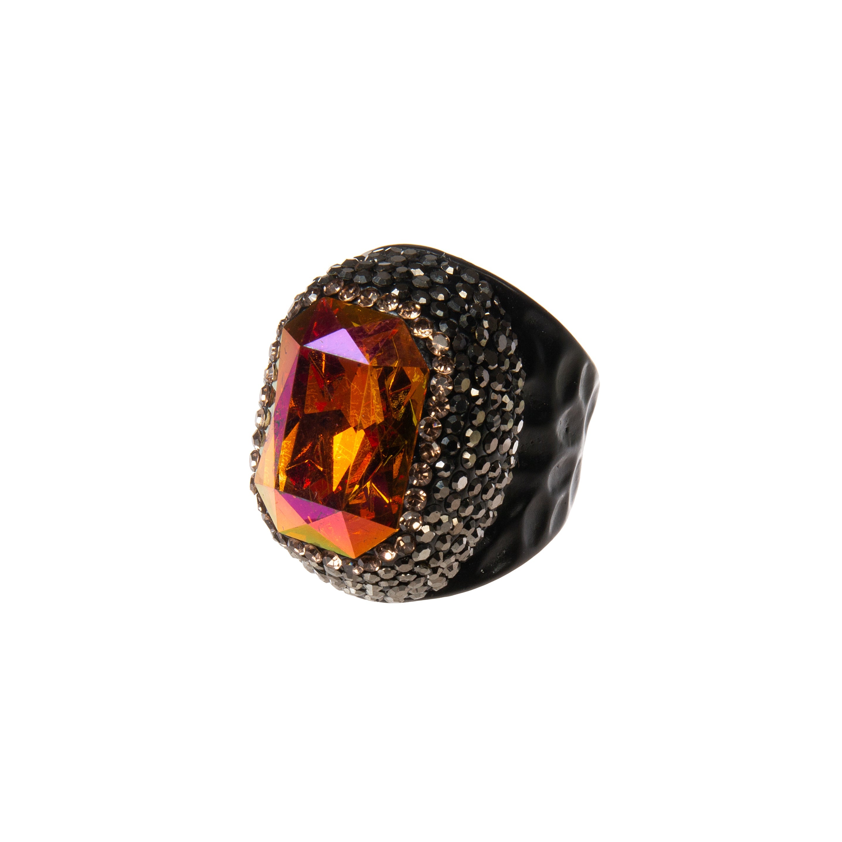 Glass Pavé Cocktail Ring R2719-Black