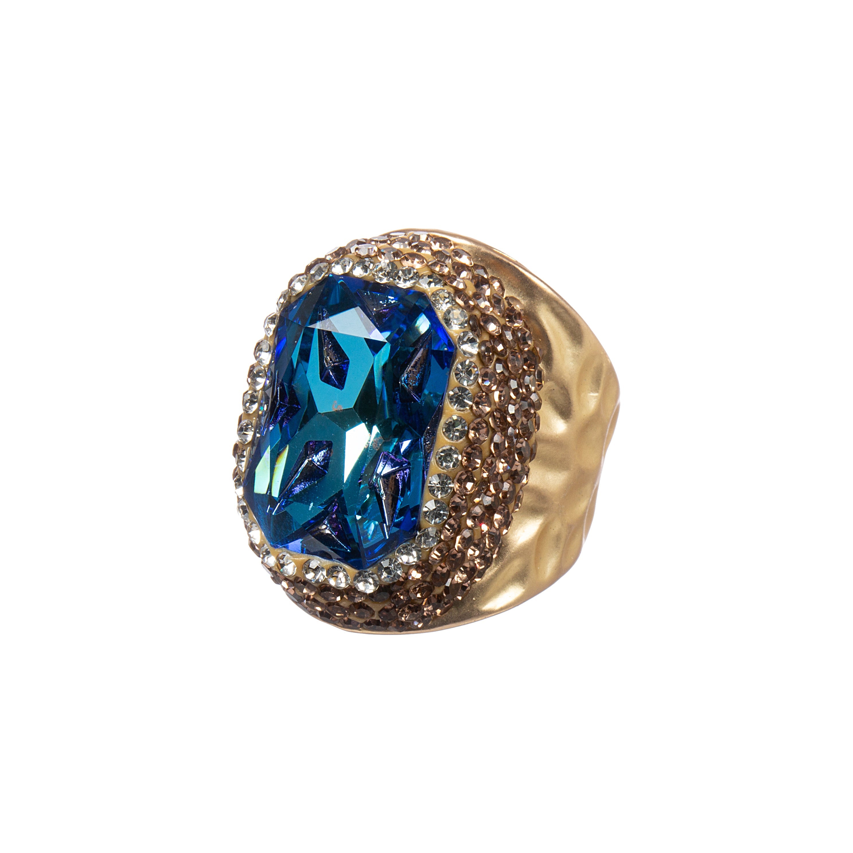 Glass Rhinestone Pavé Cocktail Ring R2719-Gold