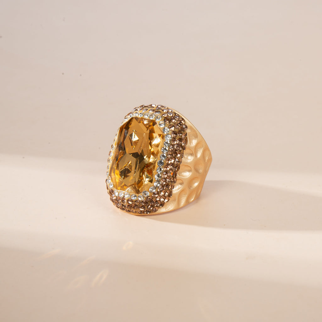Glass Rhinestone Pavé Cocktail Ring R2719-Gold