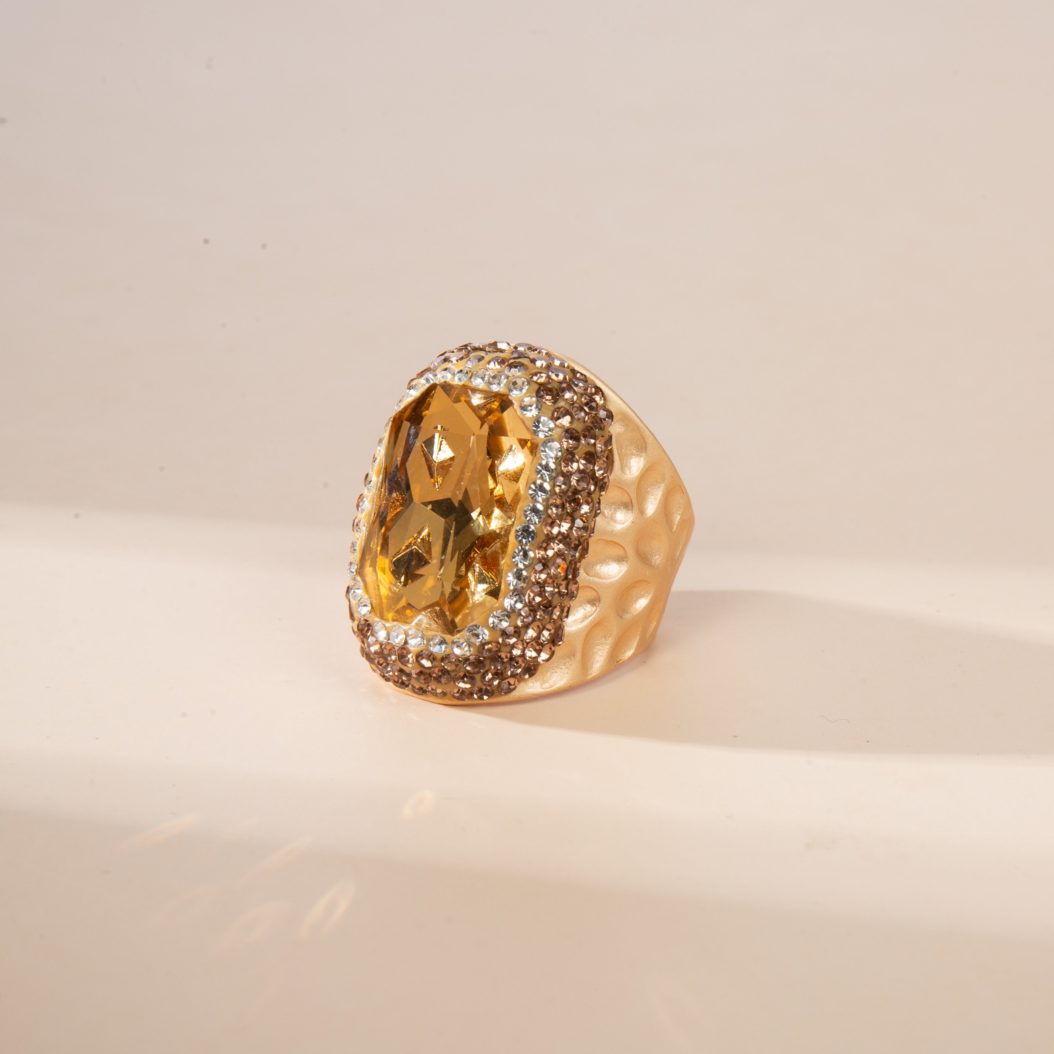 Glass Rhinestone Pavé Cocktail Ring R2719-Gold
