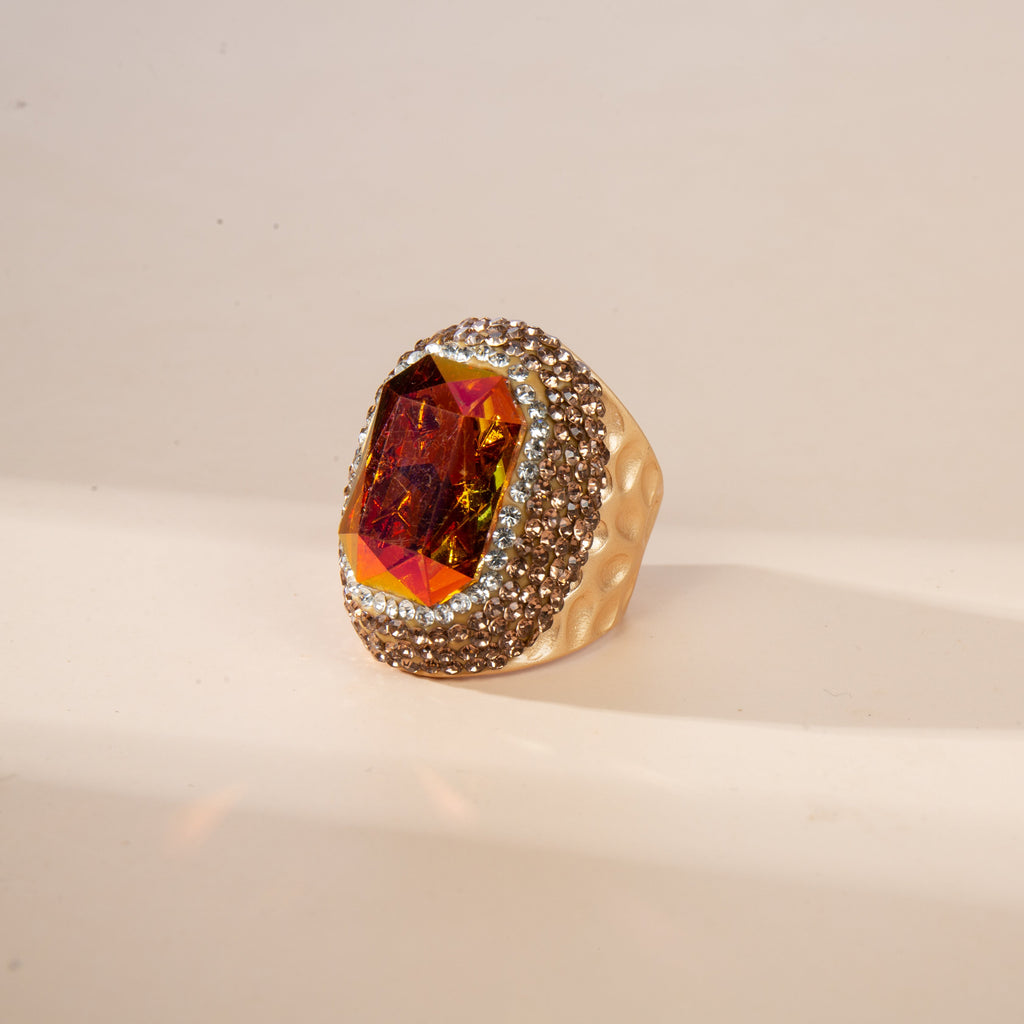 Glass Rhinestone Pavé Cocktail Ring R2719-Gold