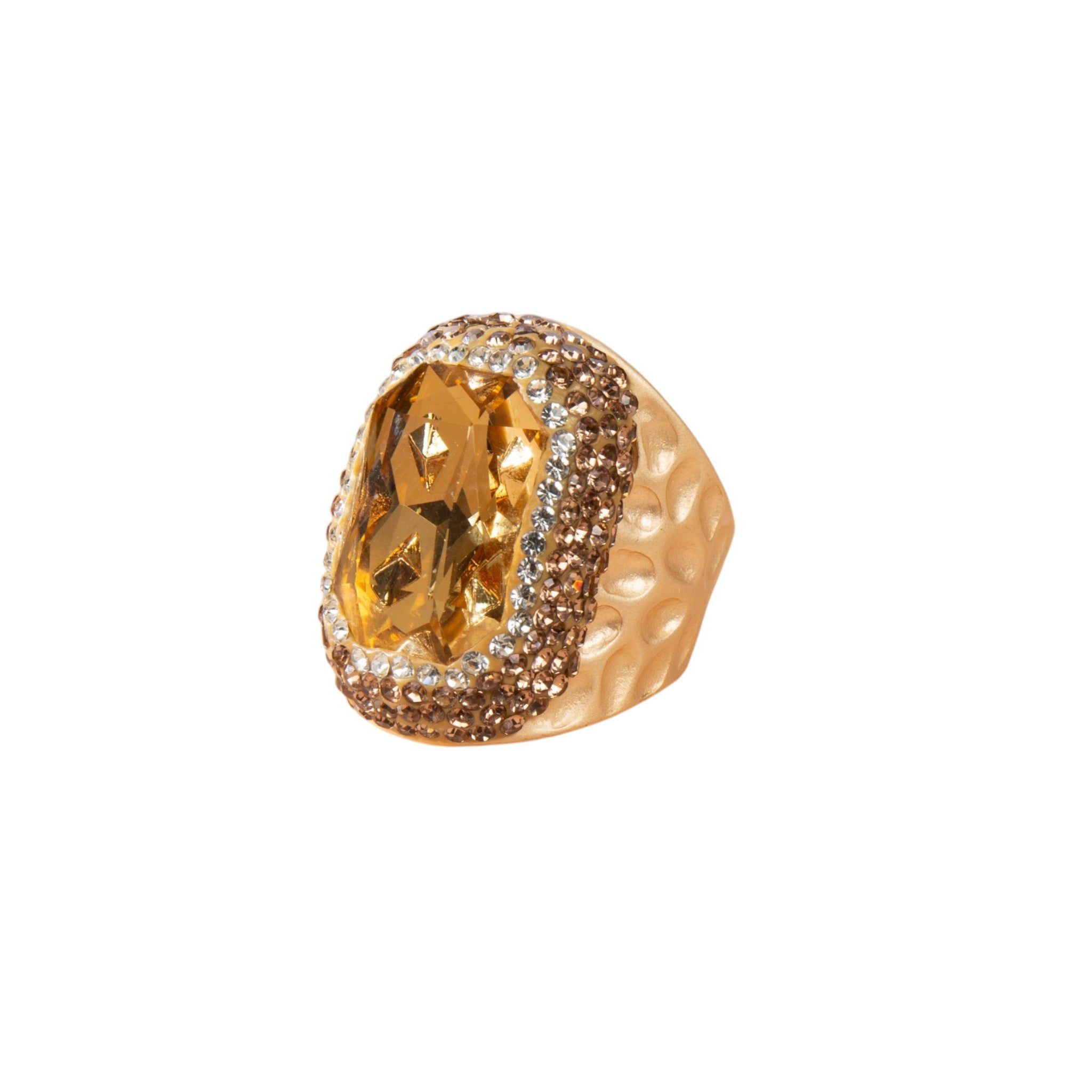 Glass Rhinestone Pavé Cocktail Ring R2719-Gold