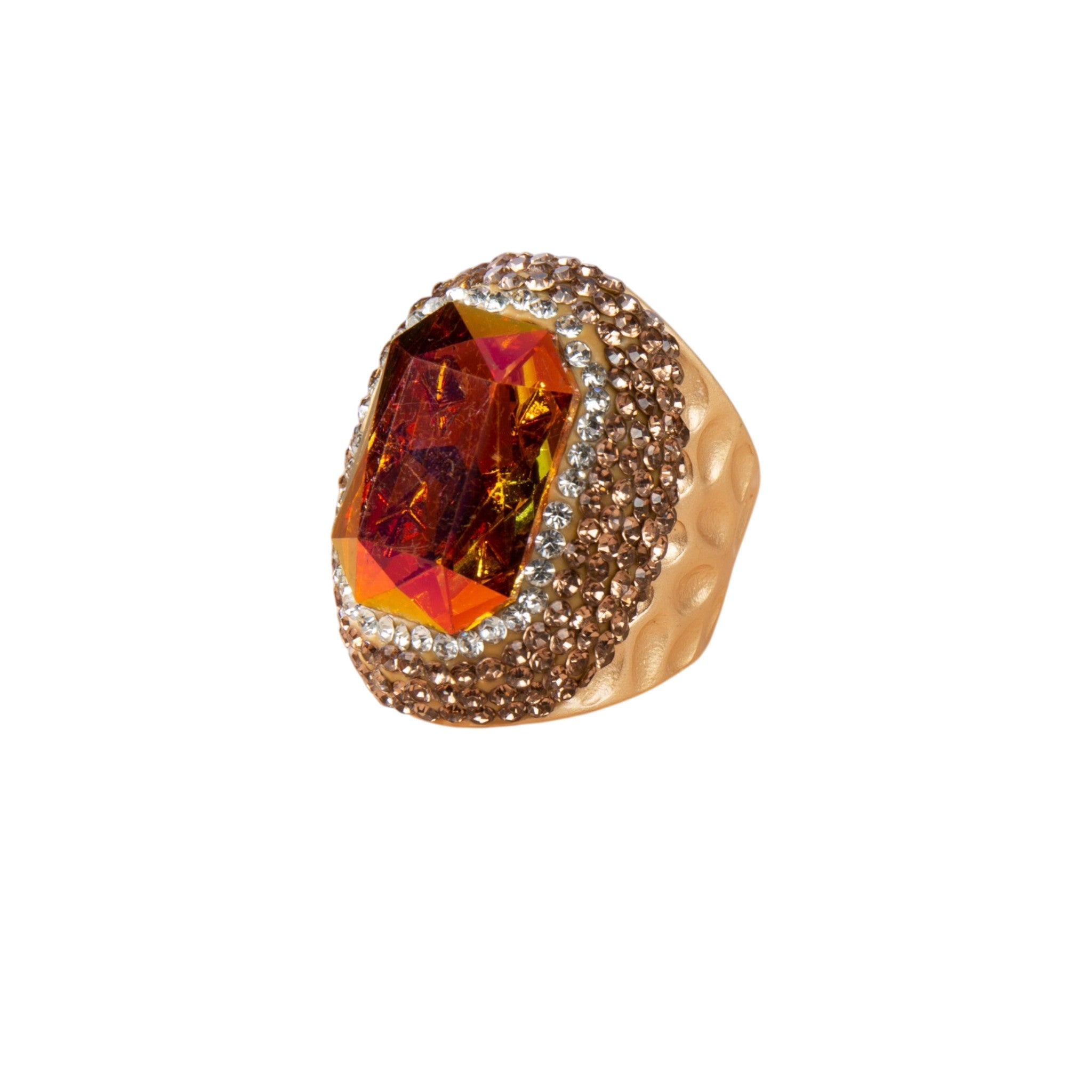 Glass Rhinestone Pavé Cocktail Ring R2719-Gold