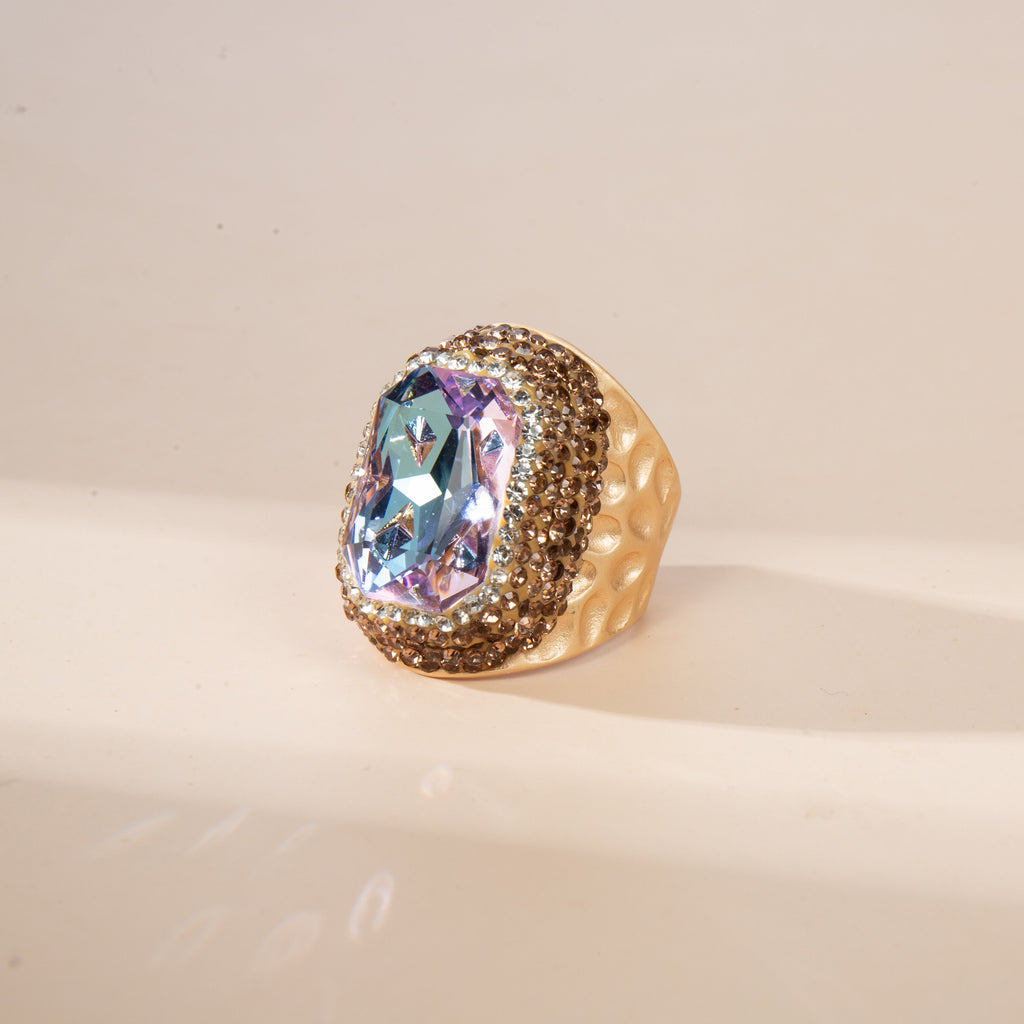 Glass Rhinestone Pavé Cocktail Ring R2719-Gold