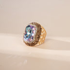 Glass Rhinestone Pavé Cocktail Ring R2719-Gold