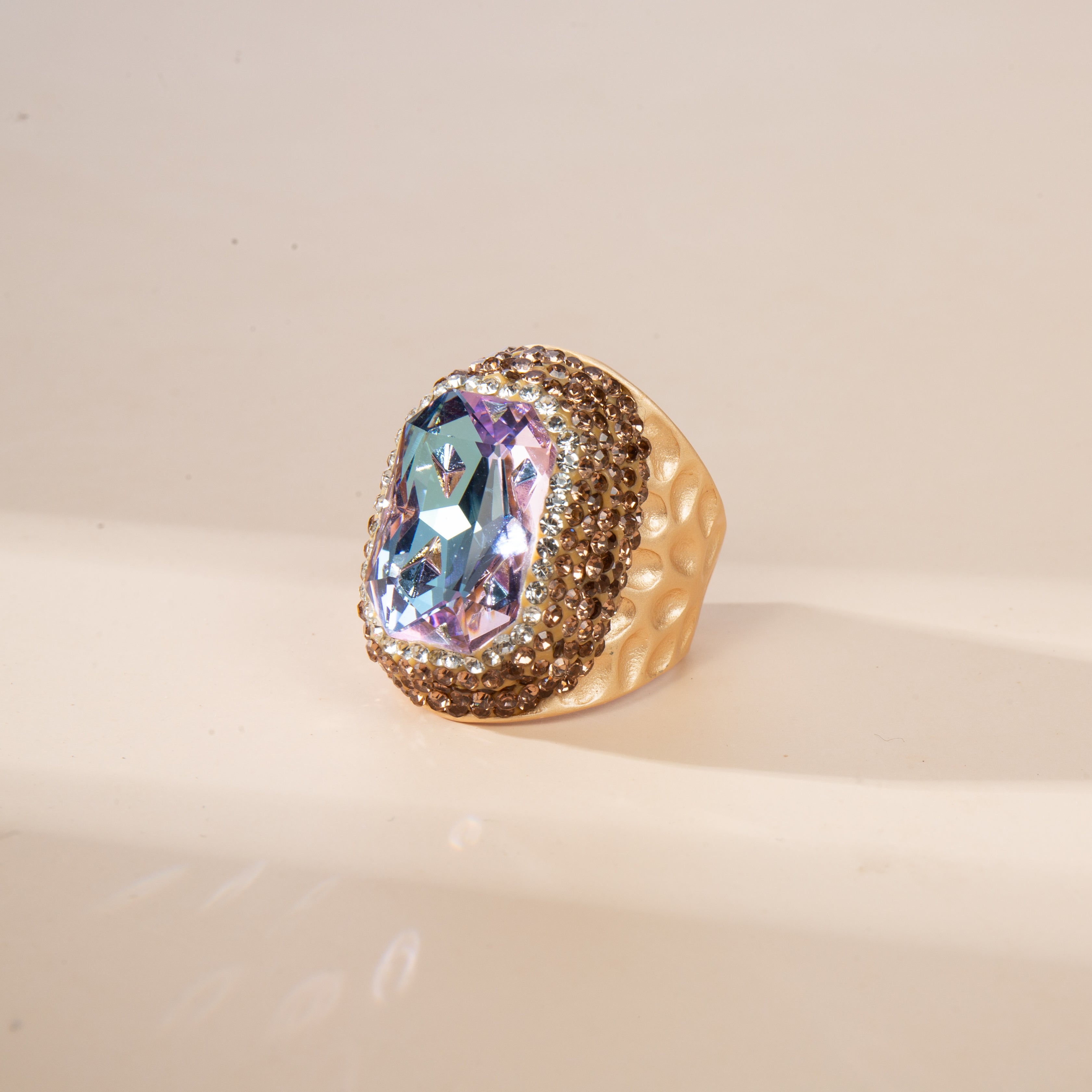 Glass Rhinestone Pavé Cocktail Ring R2719-Gold