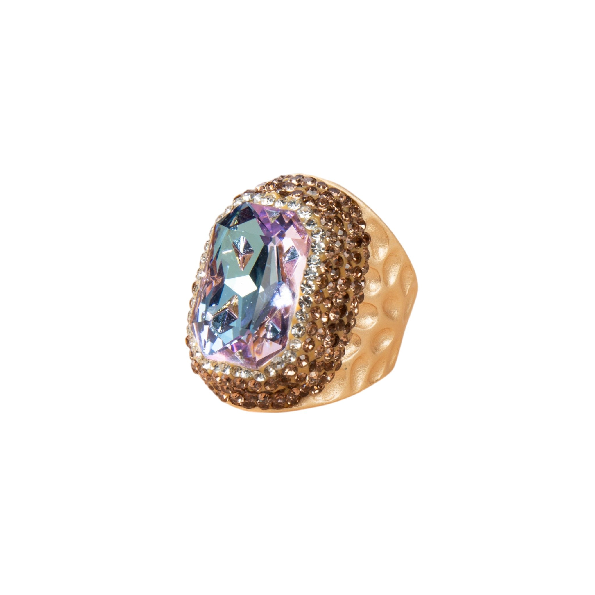 Glass Rhinestone Pavé Cocktail Ring R2719-Gold