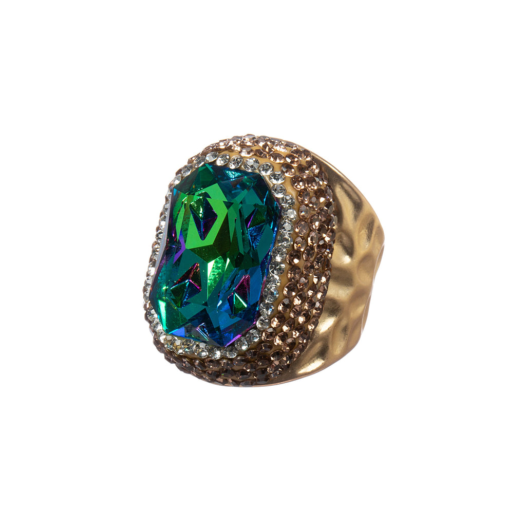 Glass Rhinestone Pavé Cocktail Ring R2719-Gold