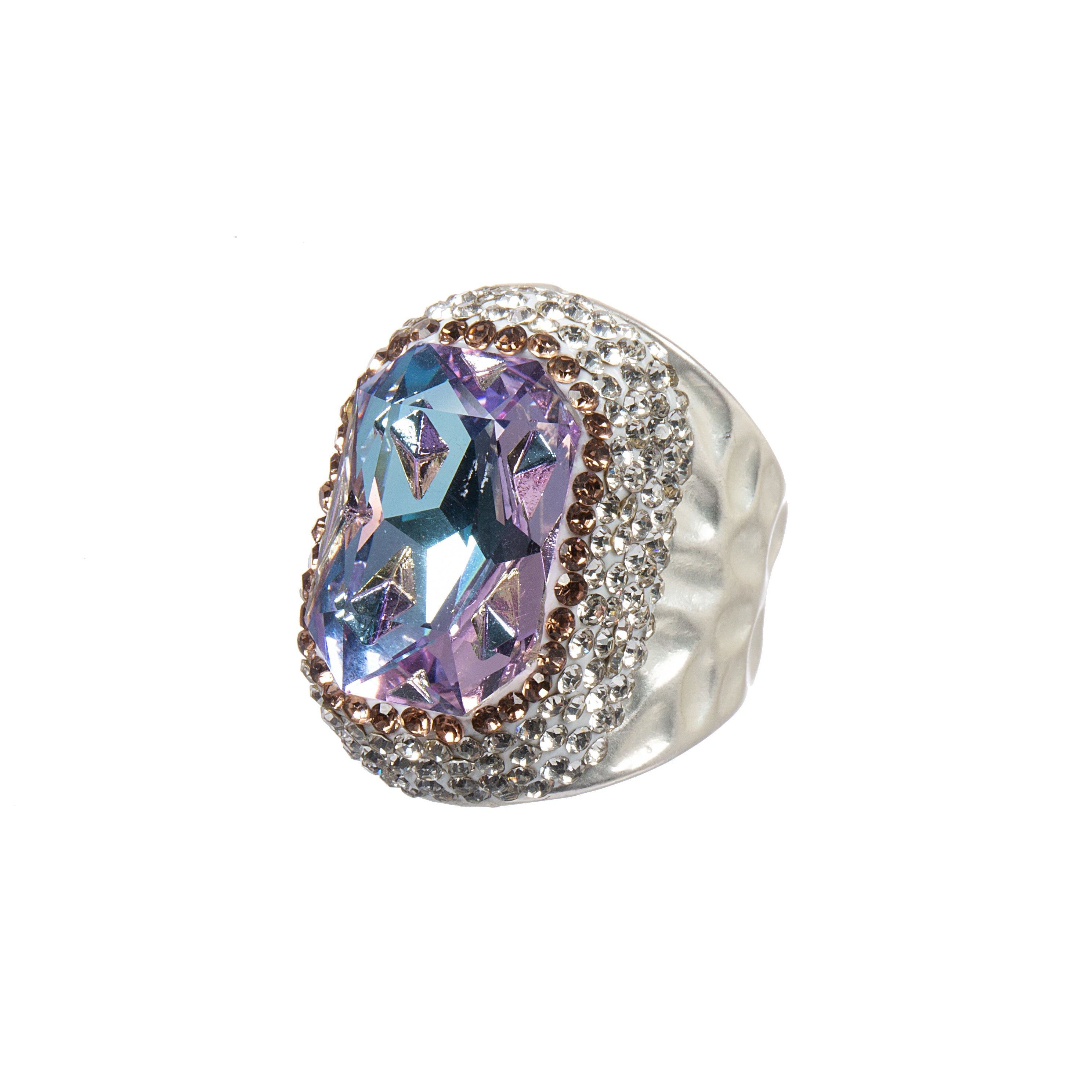 Glass Pavé Cocktail Ring R2719-Sliver