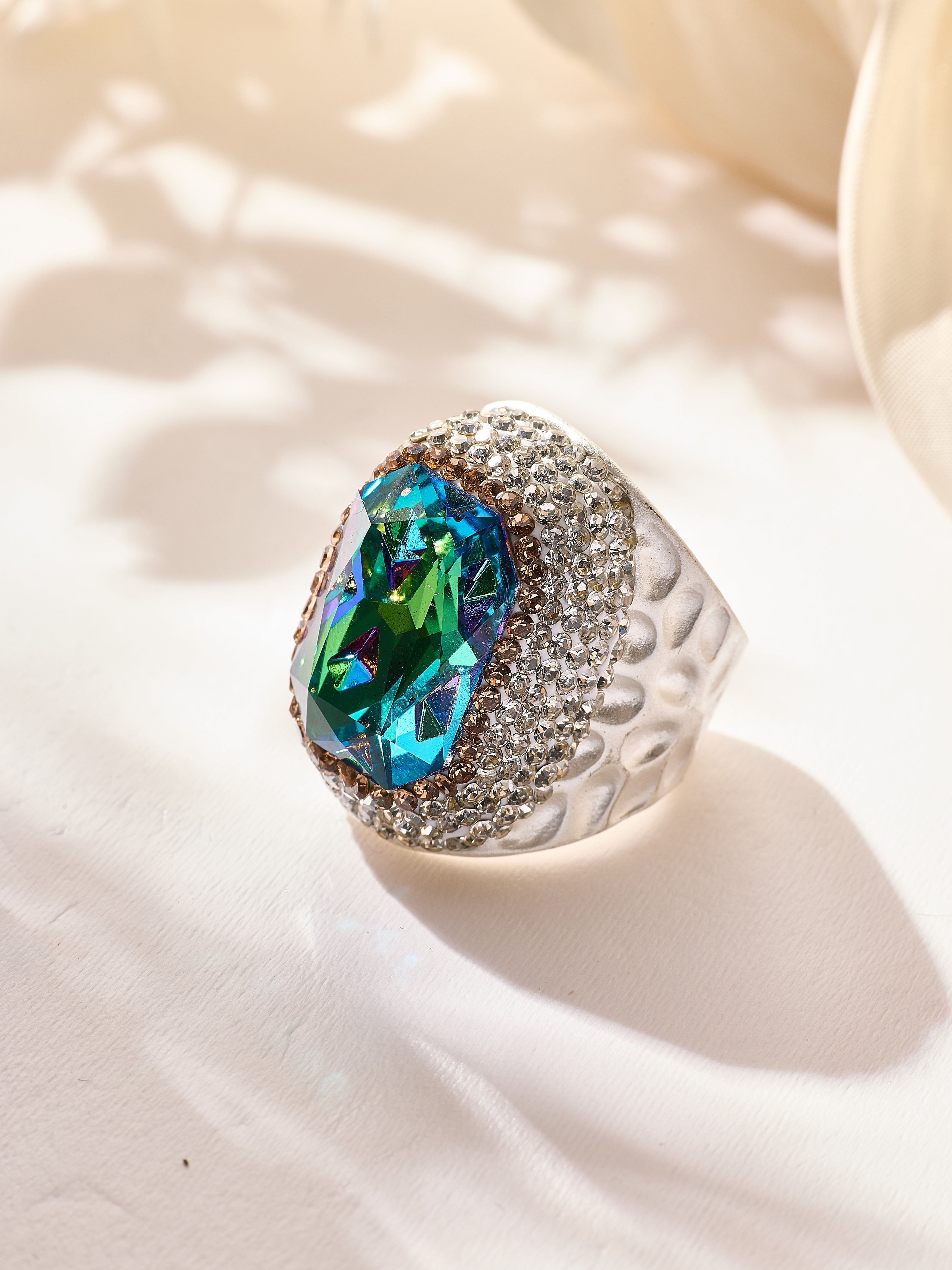 Glass Pavé Cocktail Ring R2719-Sliver