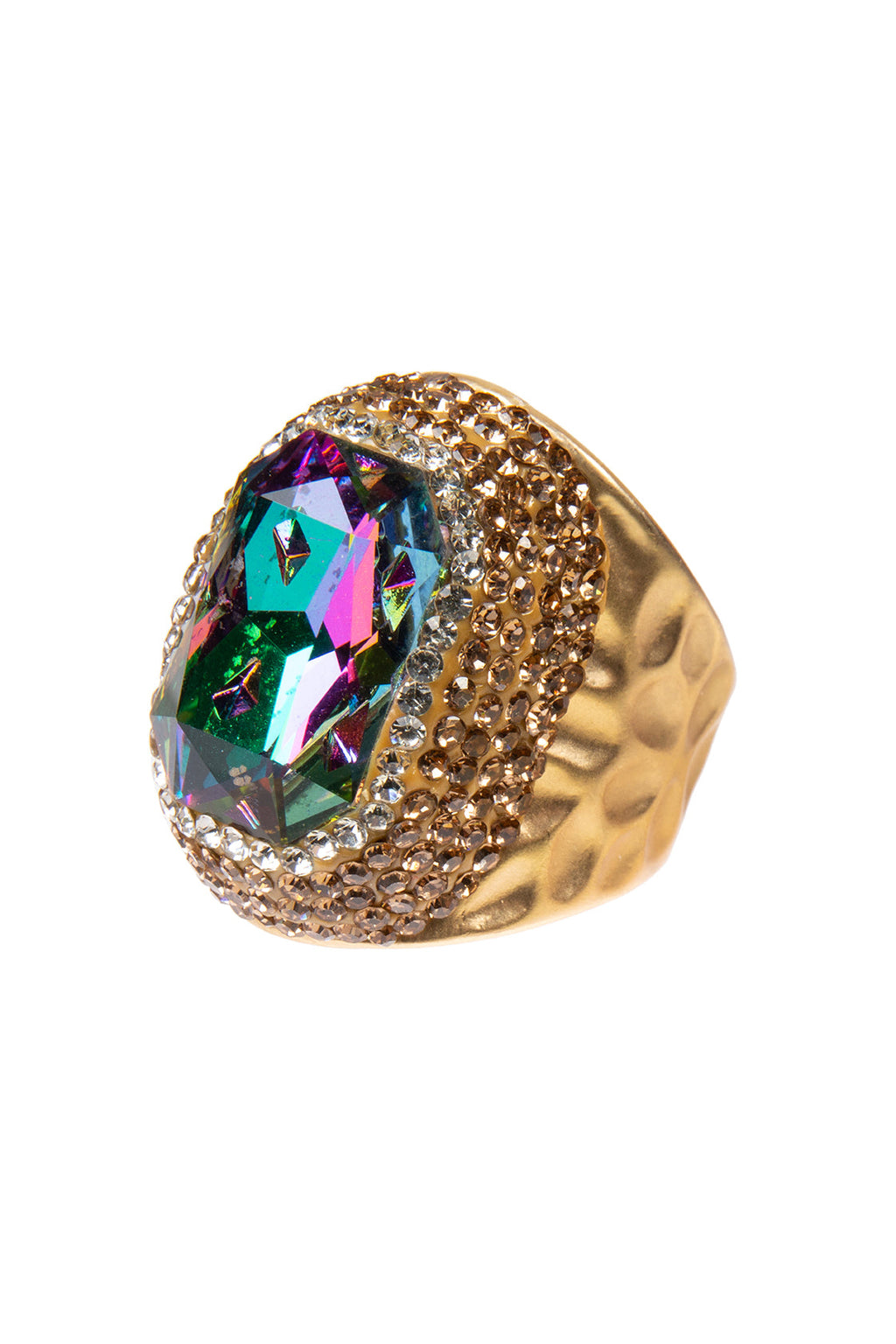 Glass Rhinestone Pavé Cocktail Ring R2719-Gold