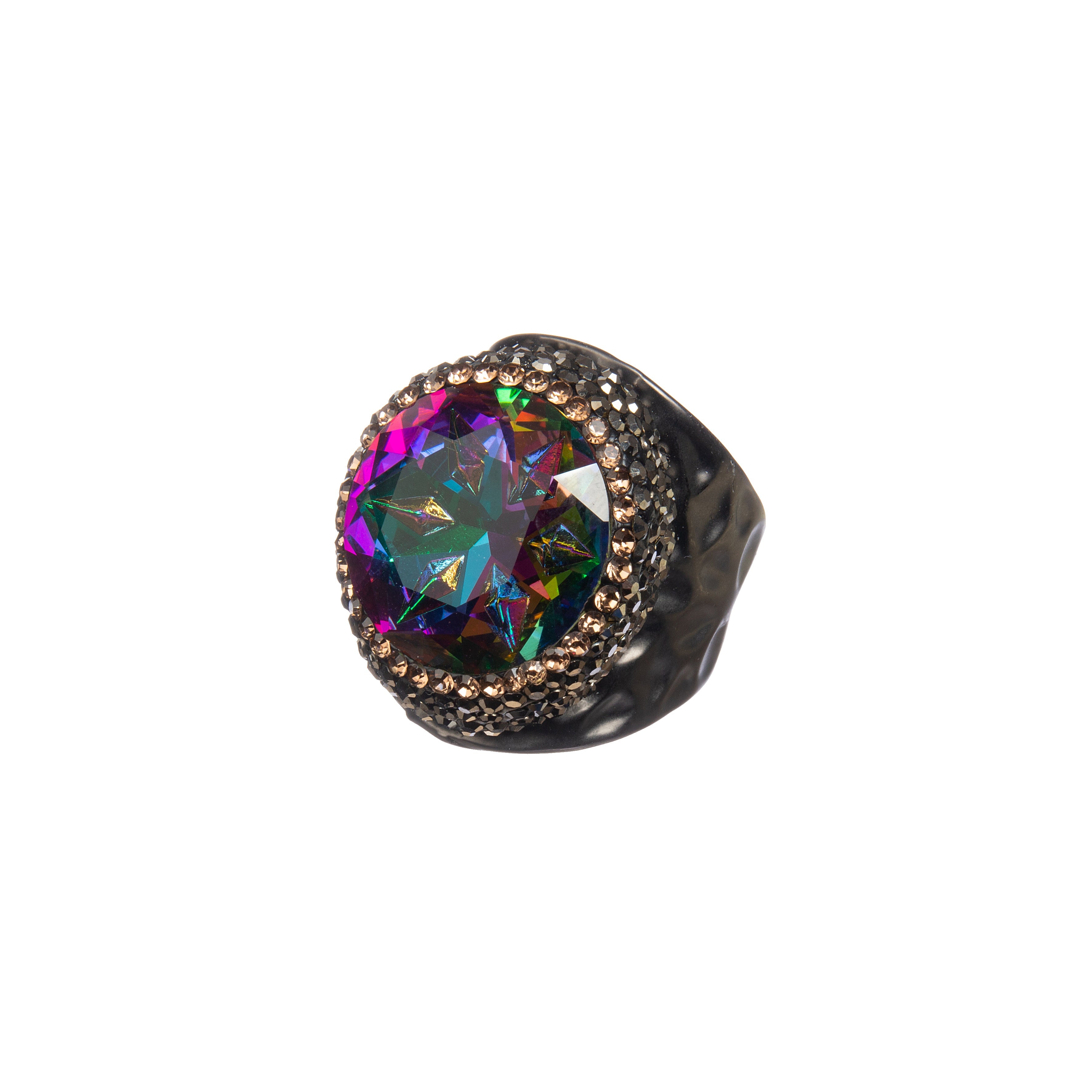 Glass Pavé Cocktail Ring R2723-Black