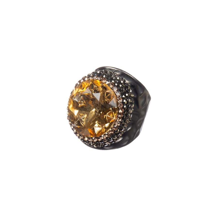 Glass Pavé Cocktail Ring R2723-Black