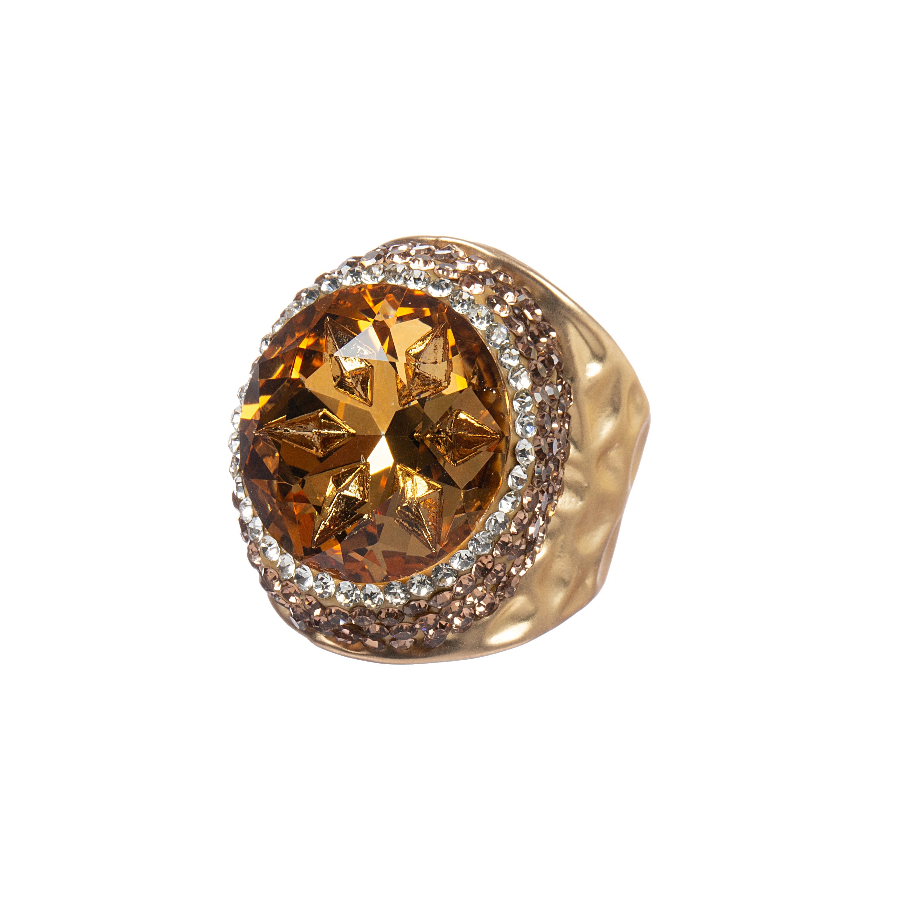 Glass Rhinestone  Pavé Cocktail Ring R2723-Gold